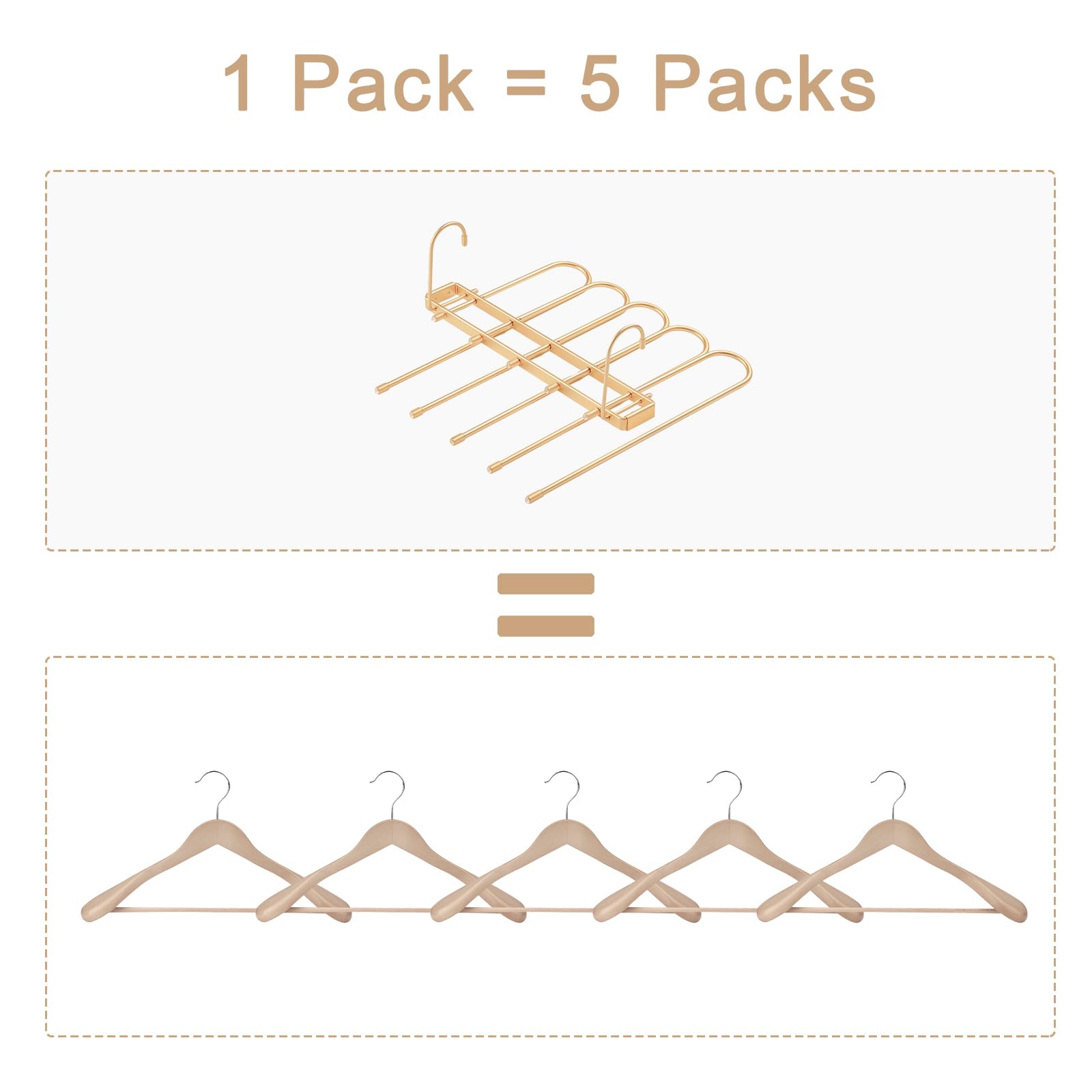 Pants Hangers Space Saving,Closet Hangers 5 Layers 2 Uses Multi Functional Pants Rack,Metal Heavy Duty Wardrobe Organizer Racks