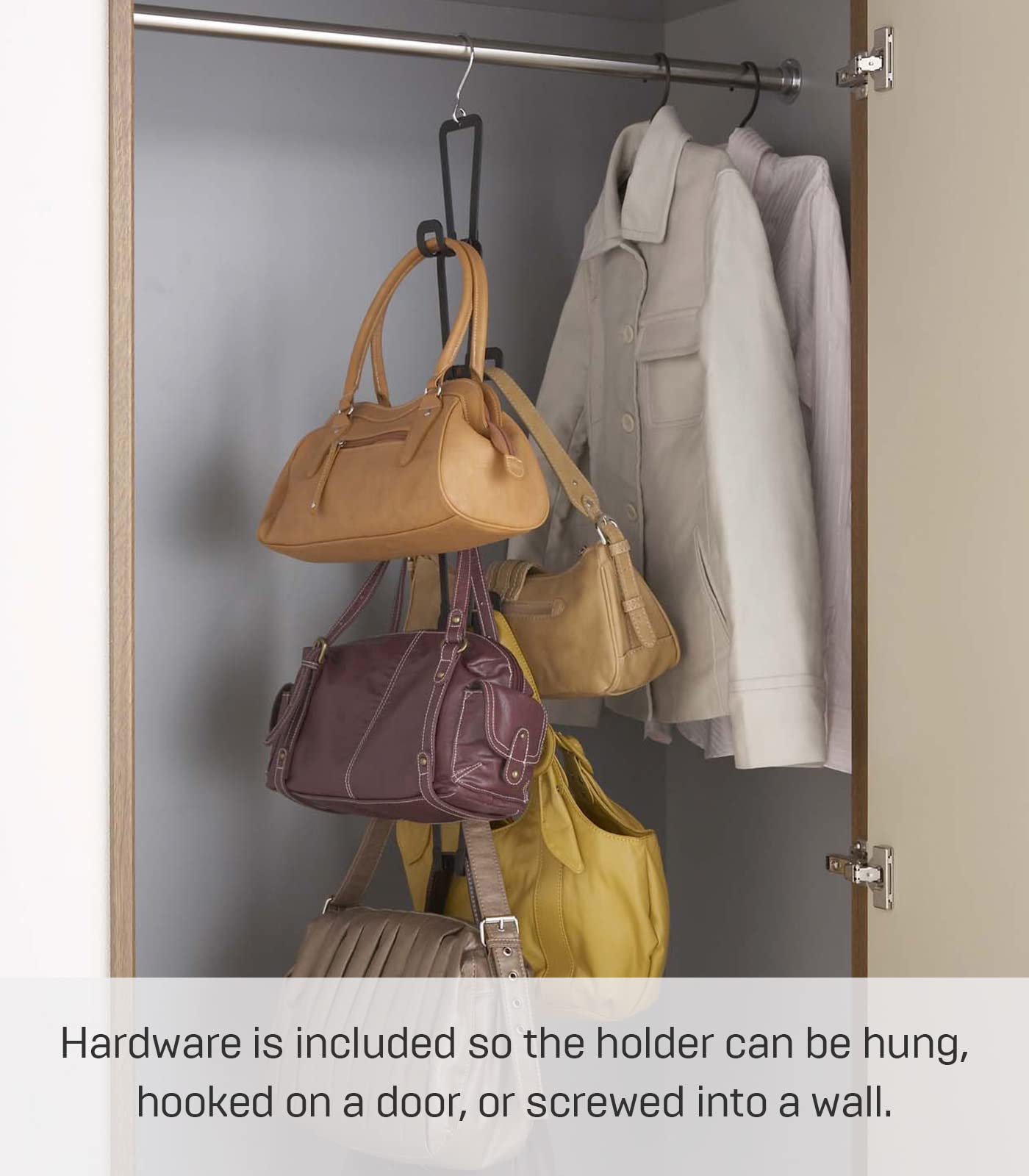 Yamazaki Home Chain Link Bag Holder - Closet Storage Hanging Organizer Rack Steel One Size Black