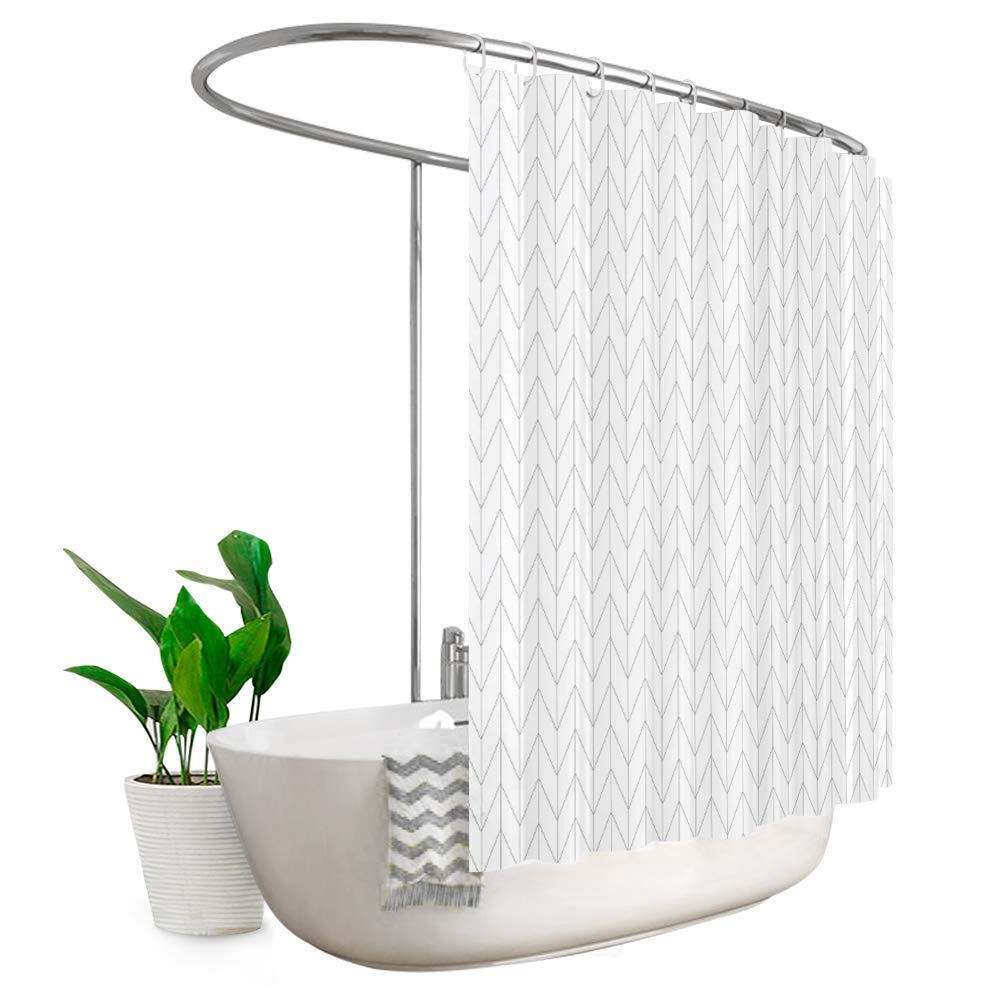 Riyidecor Extra Wide 96Wx72H Inch Shower Curtain White 96 Width Long for Bathroom Geometric Herringbone Chevron Striped Simple Modern Classy Contemporary 16 Metal Hooks Polyester Fabric Set Waterproof