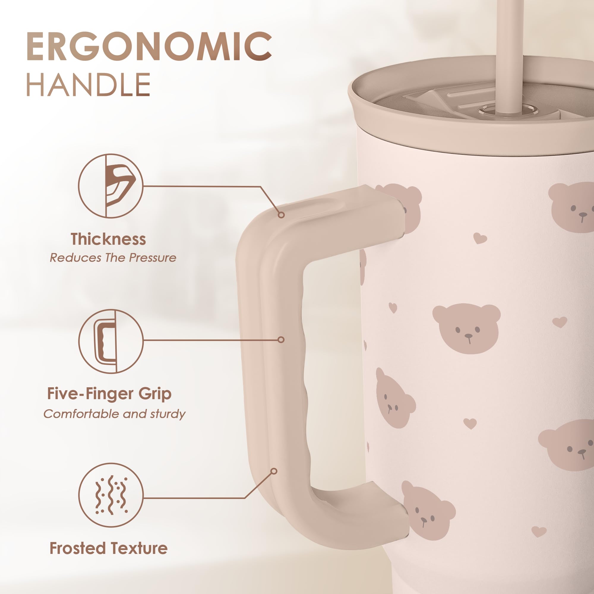 SANDJEST Marble Tumbler with Handle 40oz, Stainless Steel Insulated Tumblers Coffee Travel Mug with Lid Straw, Gifts for Women G