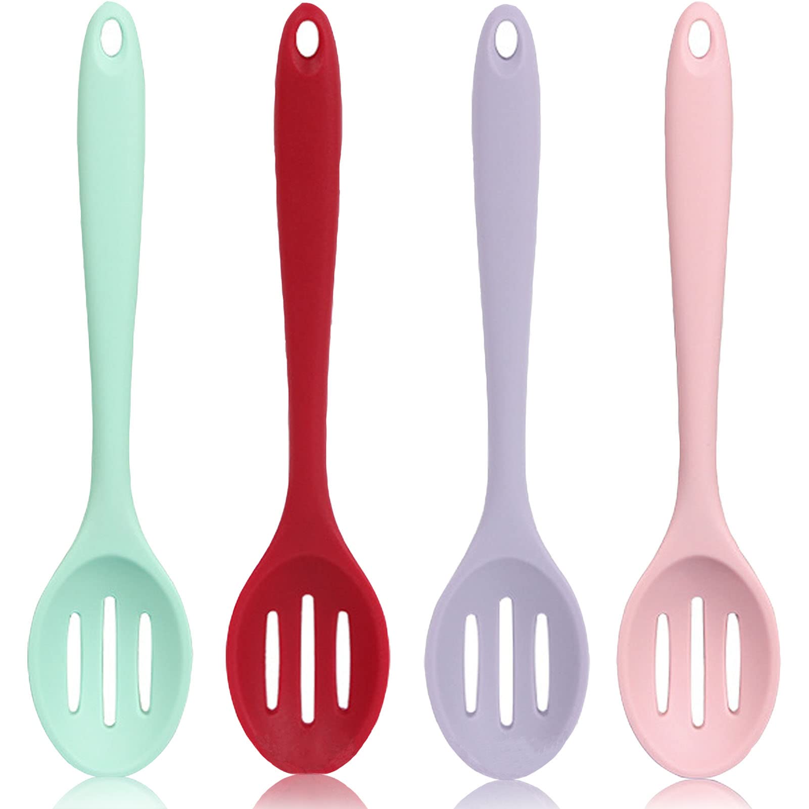 Slotted Spoon, 4 Pcs Slotted Serving Spoons, Small Colorful Silicone Stirring Spoon, Mixing Slotted Spoons For Straining Oil And