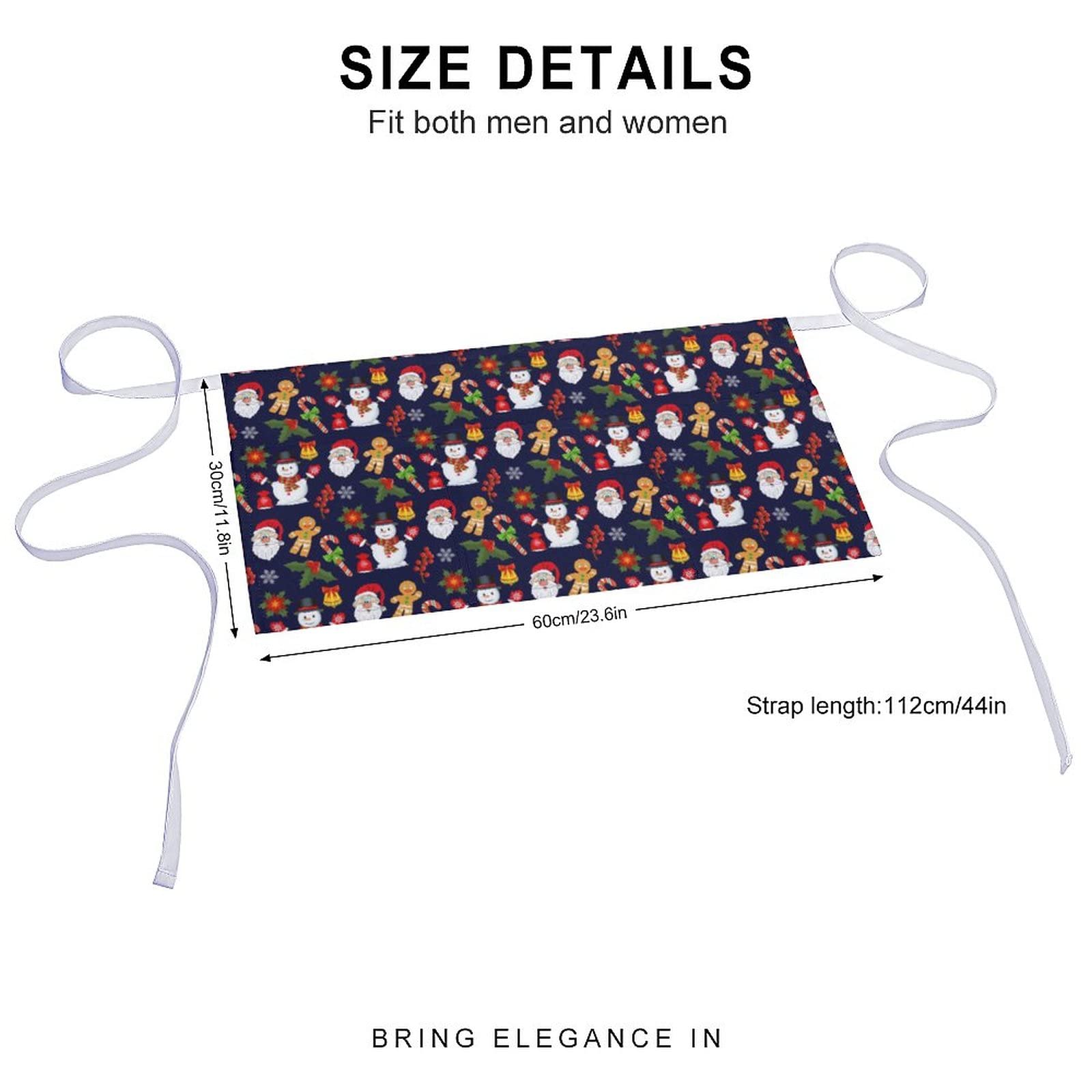 Merry Christmas Half Waist Apron With 3 Pockets Adjustable Chef Cooking Serving With Long Strap Aprons For Women Men Kitchen Res