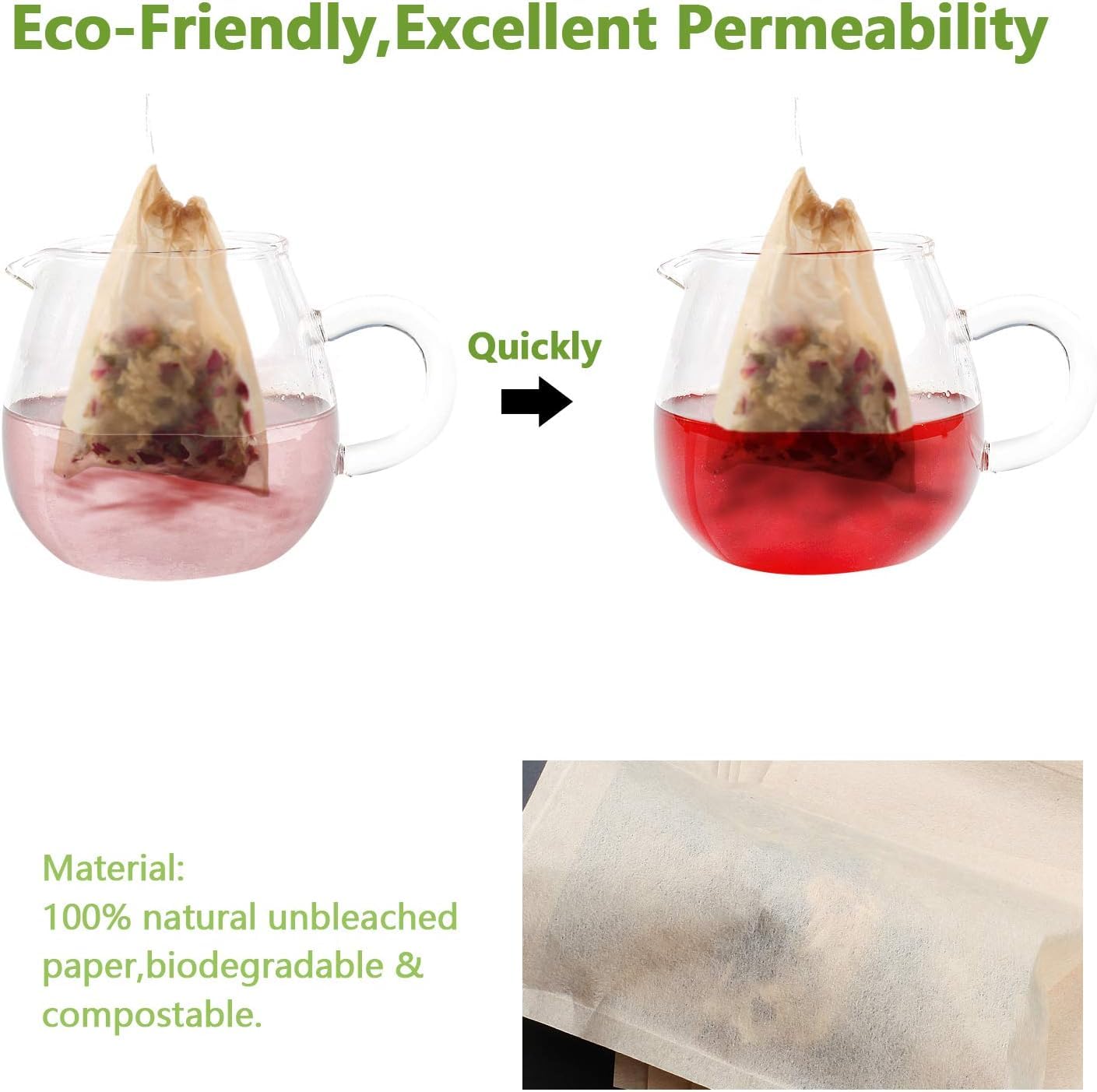 100Pcs Disposable Tea Bags For Loose Leaf Tea, 100% Natural Wood Pulp Paper Material, Empty Unbleached Filter Bags With Drawstri