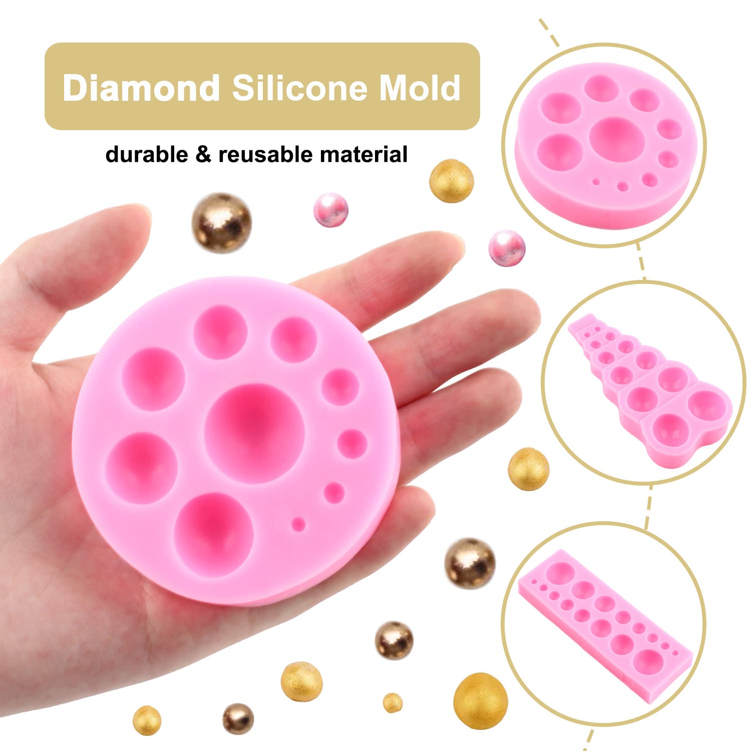 Zixiang Diy 3D Pearl Fondant Mold Ball Pearl Semi Sphere Chocolate Silicone Molds Cake Decorating Sugar Lollipop Mold For Cupcak