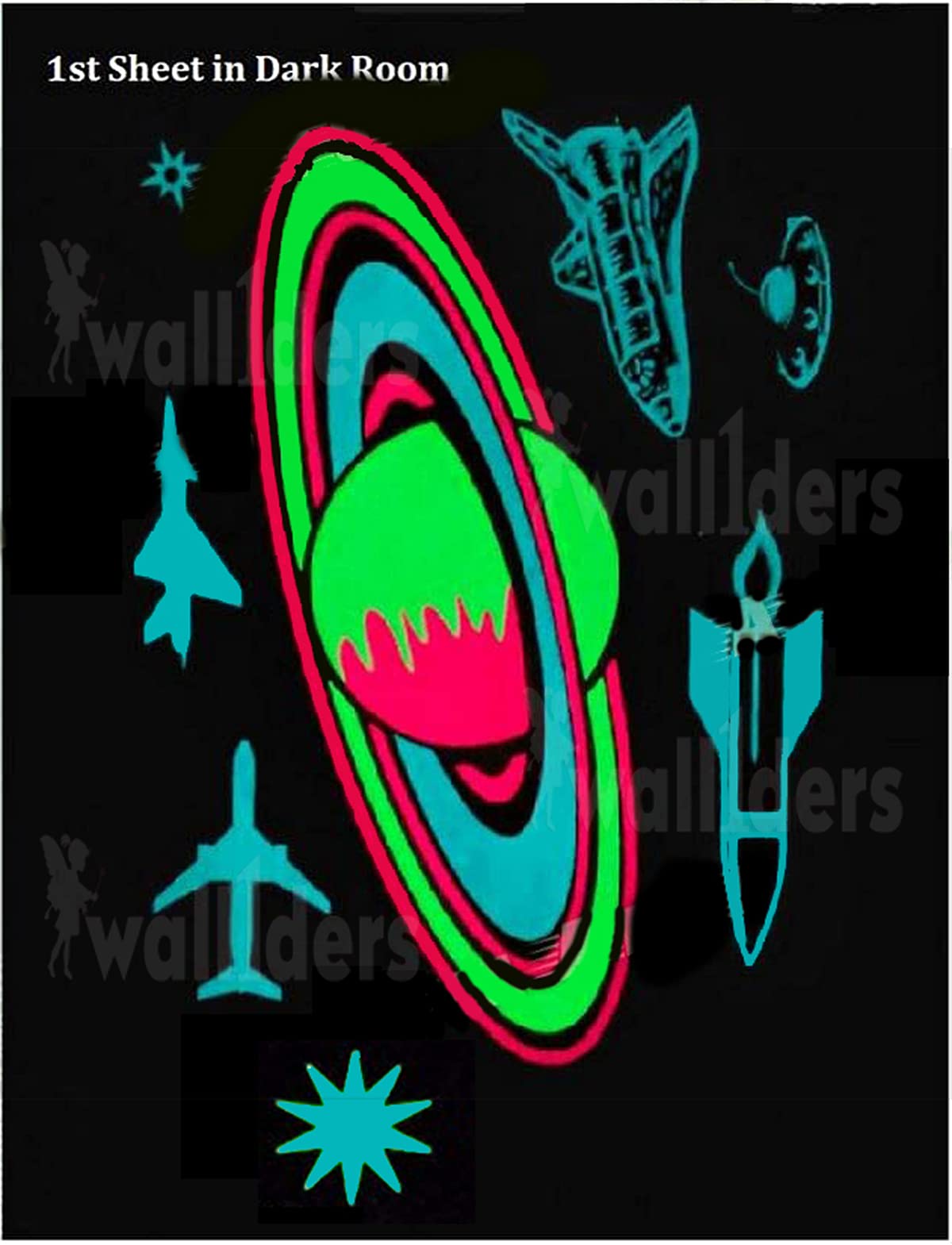 Green Color Radium Sticker Wall1Ders Green Color Fluorescent Night Glow In The Dark Star Vinyl Wa ...