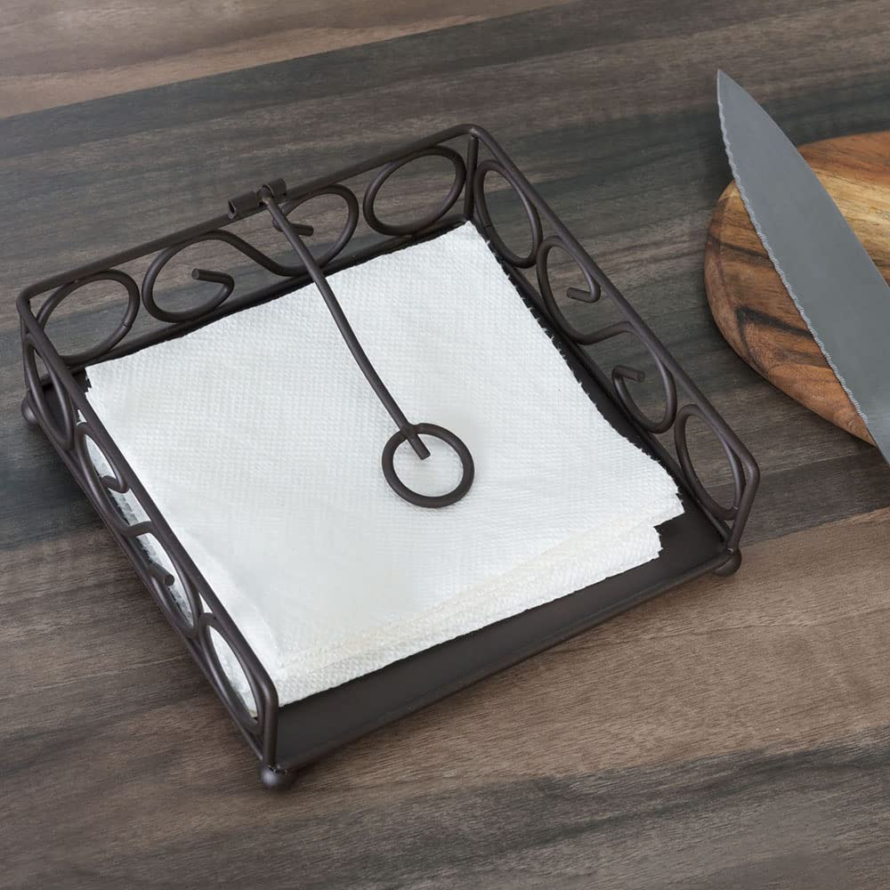 Napkin Holder For Table, By Home Basics (Bronze) | Napkin Holders For Kitchen | Scroll Design Table Napkin Holder With Stopper M