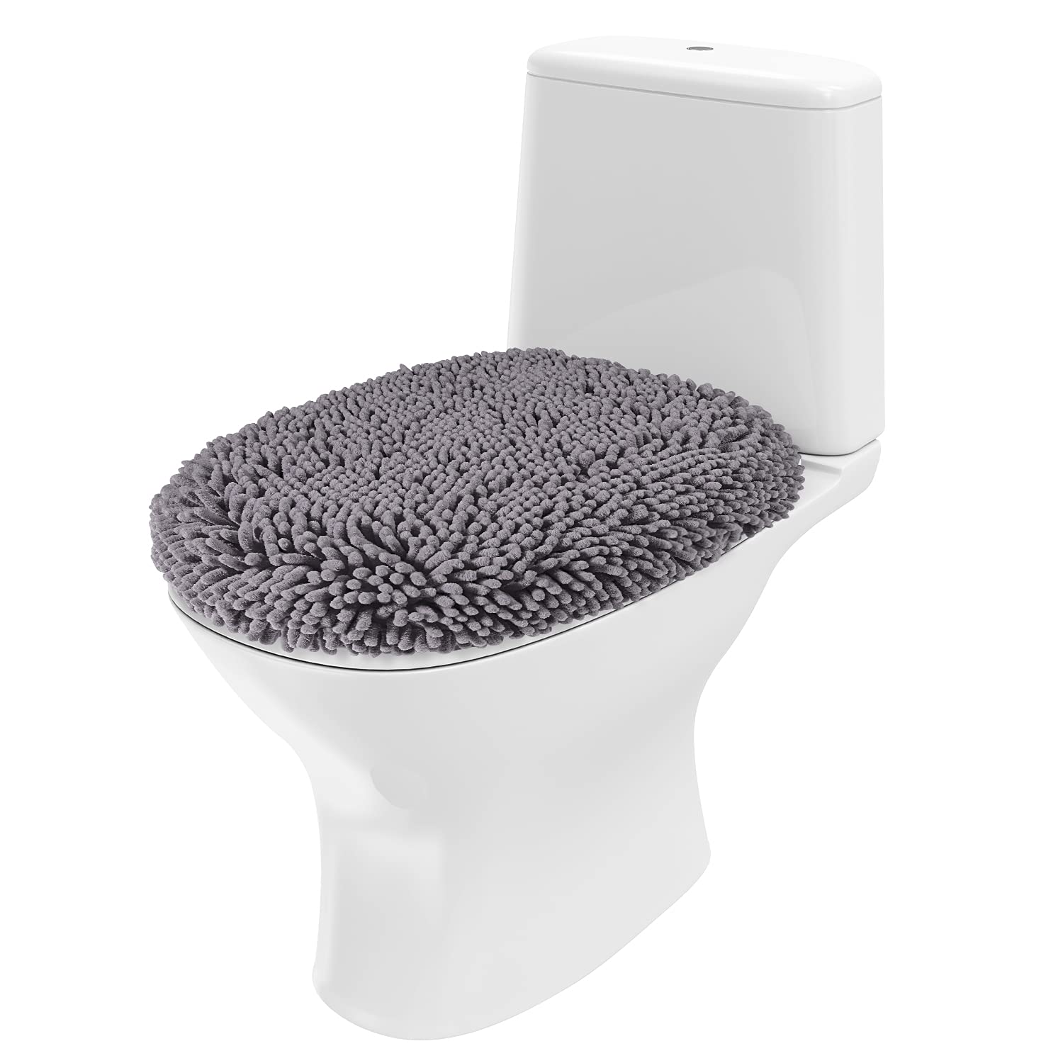Homeideas Grey Bathroom Rugs Sets 3 Piece, Chenille Bath Rugs Soft Absorbent Non Slip Washable Bath Mats With Toilet Lid Cover,