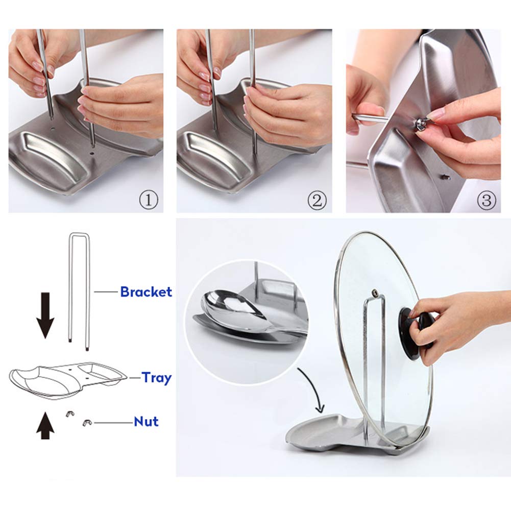 Pot Lid Holder Spoon Rest,Stainless Steel Utensils Pan Pot Cover Lid Rack Stand Organizer,Multifunctional Storage Soup Spoon Res