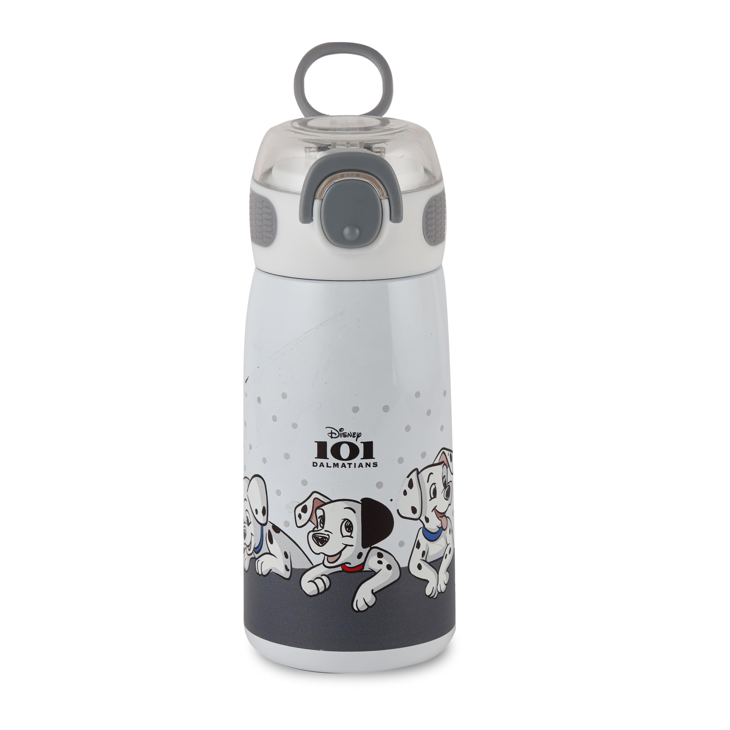 Cello Kidzbee Flare 450 Insulated Stainless Steel Sipper Water Bottle 444 ml, White | Dalmatians Cartoon Design Hot & Cold Bottl
