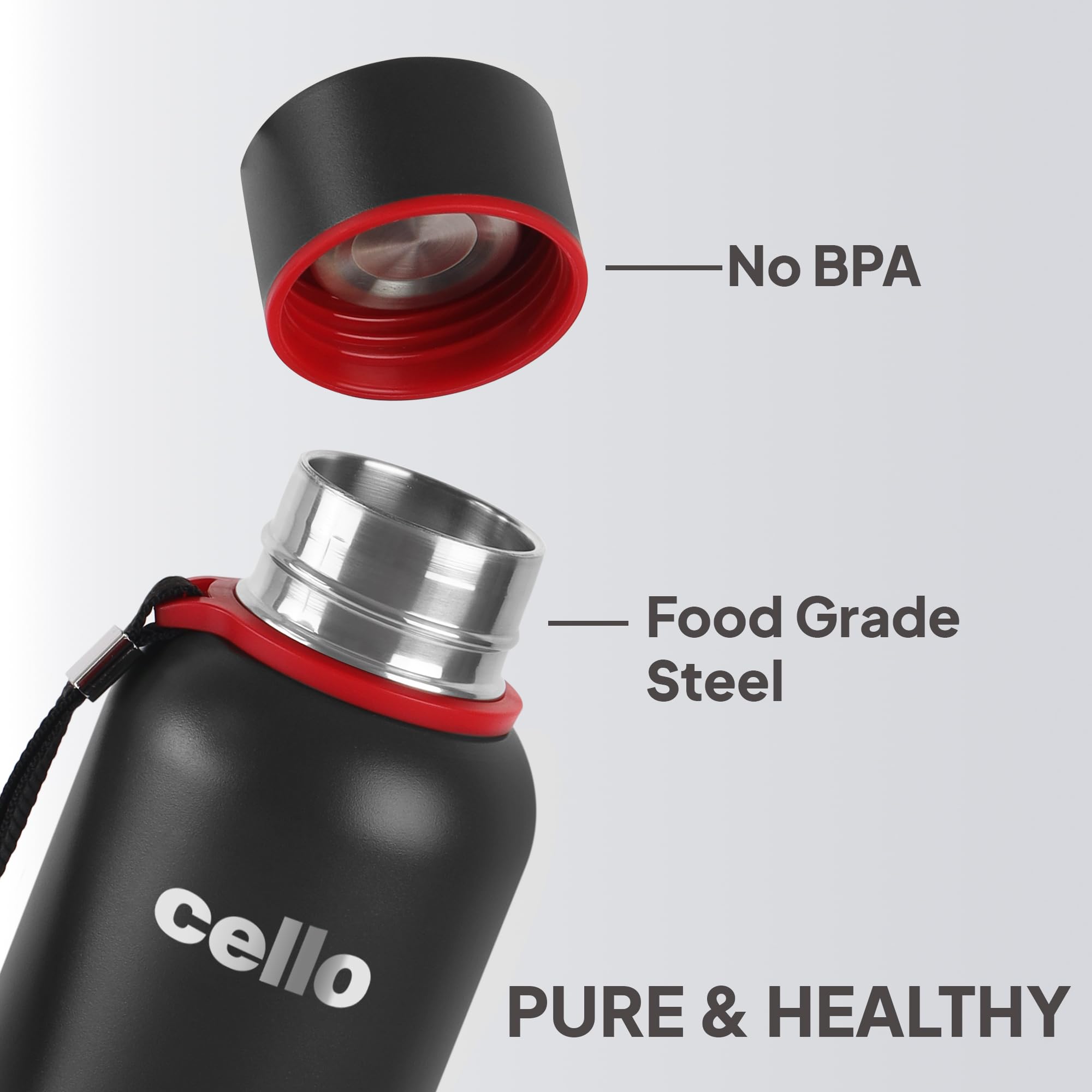 Cello Duro Kent Thermosteel Flask with DTP Coating, 900ml, Black | 24 Hours Hot and Cold Stainless Steel Bottle | Flask for Tea