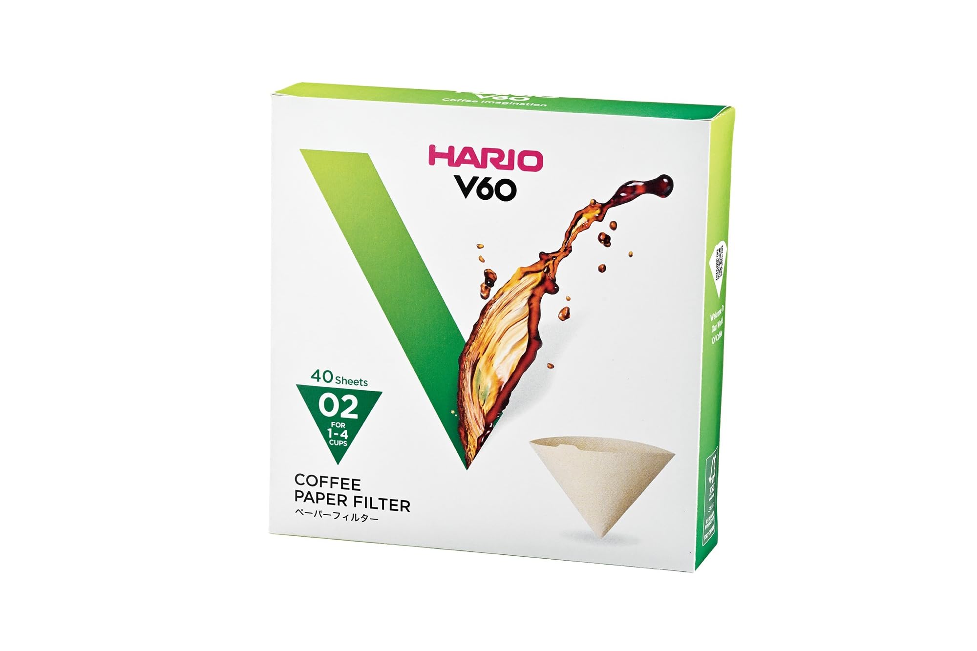 Hario V60 Paper Coffee Filter, Size 02, Natural, 40Ct Box