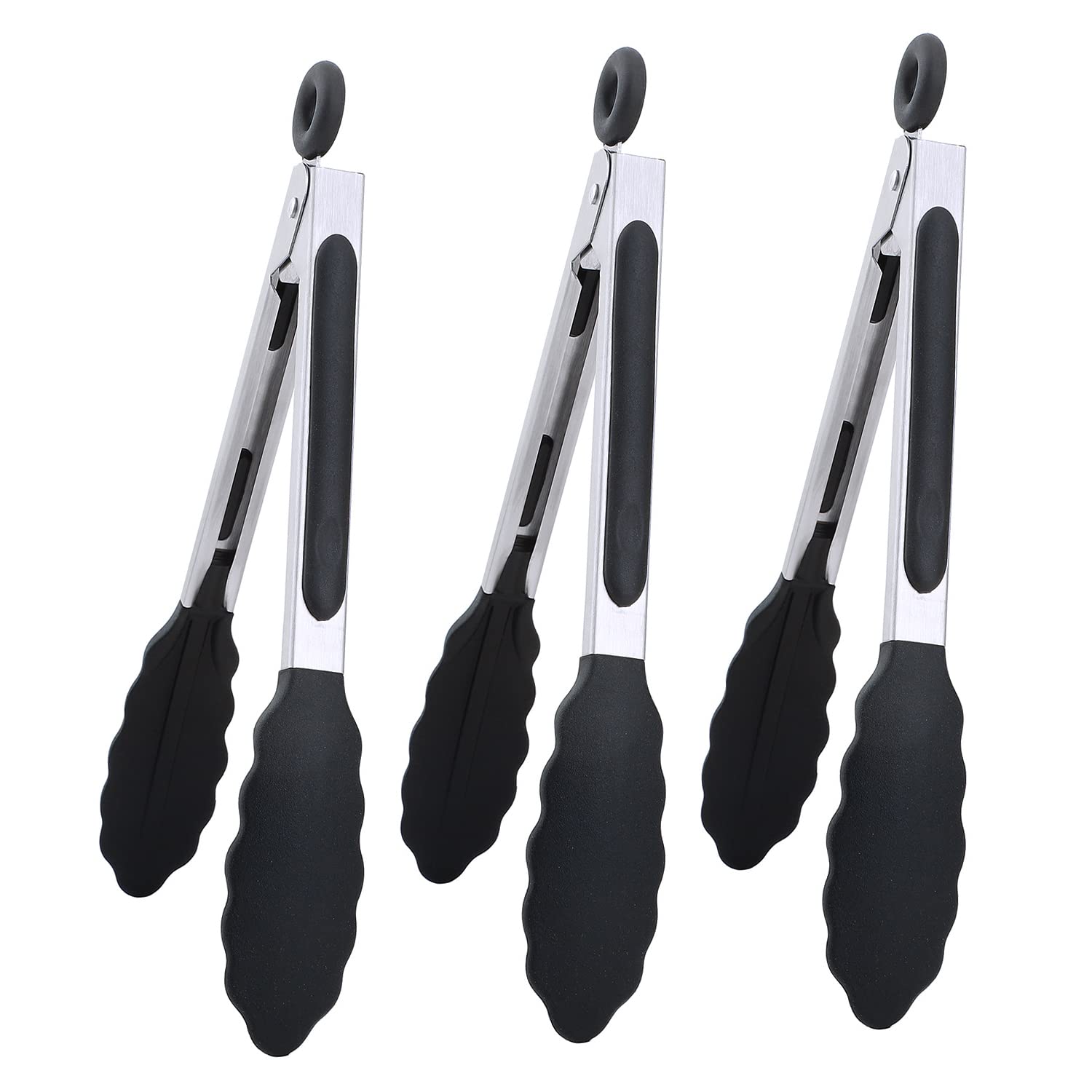 7 Inch Cooking Tongs, Msy Bigsunny Set Of 3 Mini Kitchen Tongs Silicone Serving Tongs With Silicone Tips For Foodgrill, Salad, B