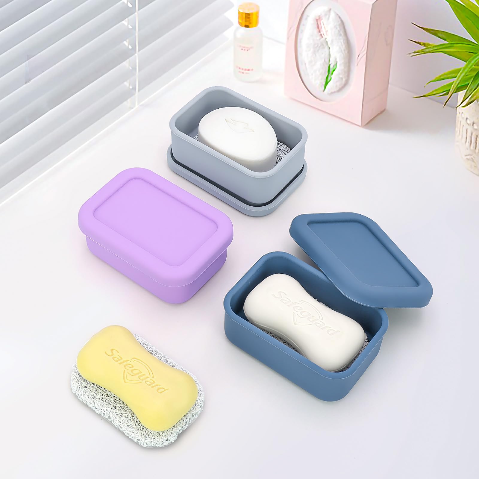 Aidimming Silicone Bar Soap Travel Case,Completely Leak Proof Bar Soap Holder,Compact Soap Bar Container,Portable Soap Box For T