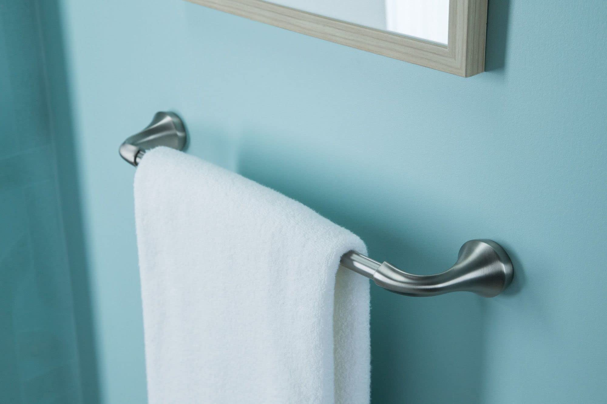 Moen Yb2818Bn Eva Collection Transitional 18-Inch Wall-Mounted Single-Towel Bar, Hand Towel Storage Rod In Brushed Nickel For Ba