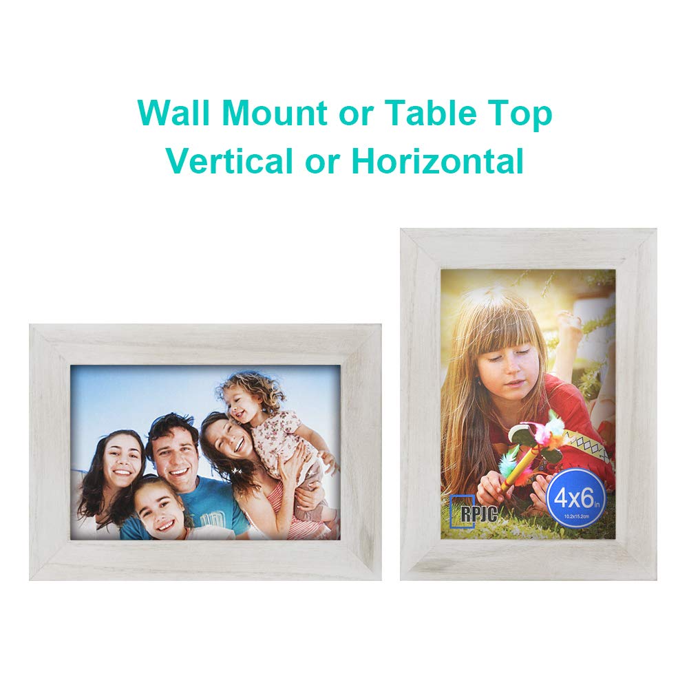 RPJC 4x6 Picture Frames Made of Solid Wood High Definition Glass for Table Top Display and Wall Mounting Photo Frame Rustic Whit