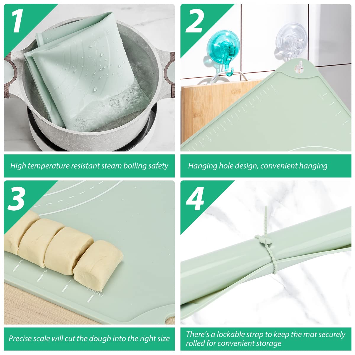 Euchoiz Silicone Pastry Mat 24''*16'' Extra Thick Non Stick Baking Mat Food Grade Silicone Dough Rolling Bake Mat With Edge Heig