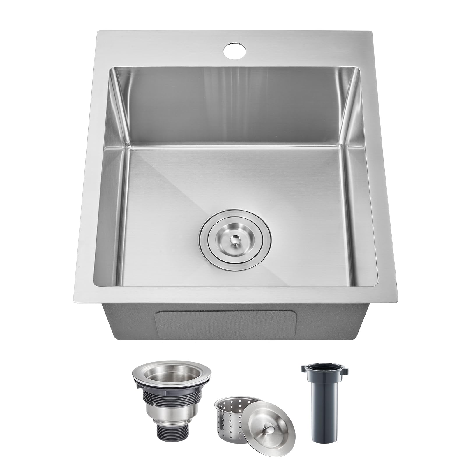 Popfly 15 Inch Bar Prep Sink, Sus 304 Stainless Steel Top Mount Handmade Single Bowl 18 Gauge Drop In Kitchen Small Rv Sink, Bru