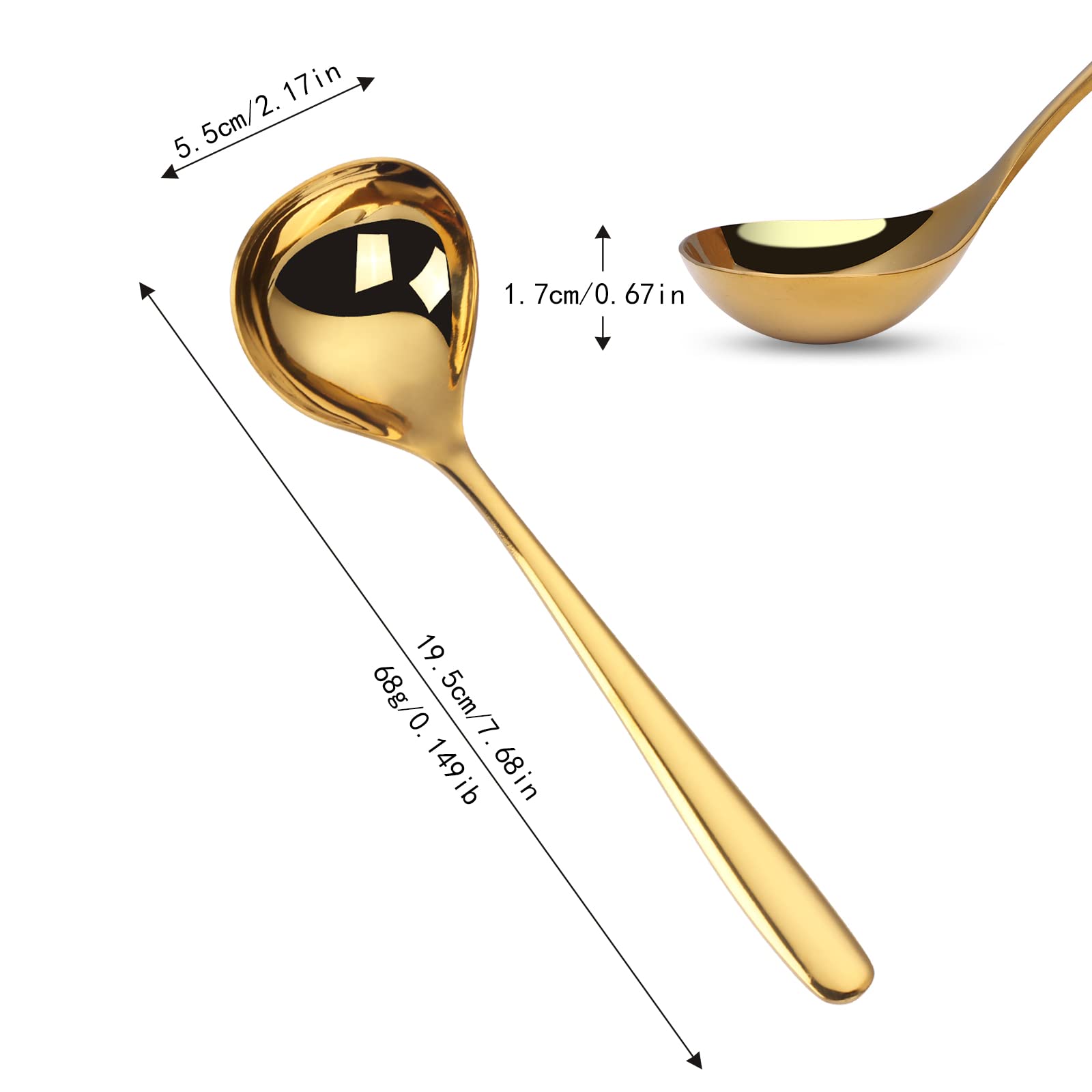 Mafier 2-Piece 1 Oz. Mini Ladle 7.68In Stainless Steel Gold Soup Spoons Small Ladle For Sauce Gravy Ladle For Gravy Boat Serving