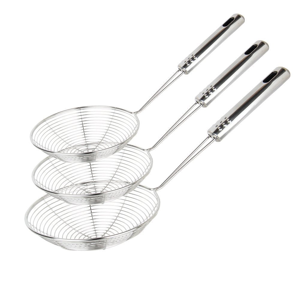 Swify Spider Strainer Set Of 3 Asian Strainer Ladle Stainless Steel Wire Skimmer Spoon With Handle For Kitchen Frying Food, Past