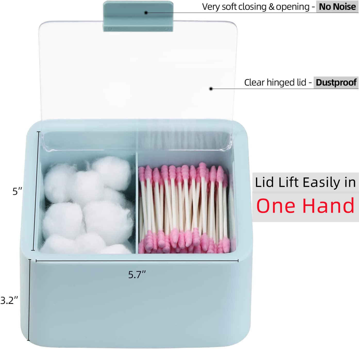Tecbeauty Large Qtips Holder - 2 Grids Cotton Swabs Dispenser Bathroom Organizer Cotton Balls, Cotton Pads Storage Canisters, Hi