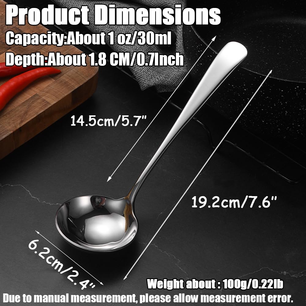 Wenkoni Small Soup Ladles,Sauce Ladles,Gravy Soup Spoon Ladles,2 Pack Sus 304 Non-Magnetic Stainless Steel 7.6'' Round Ladles (C