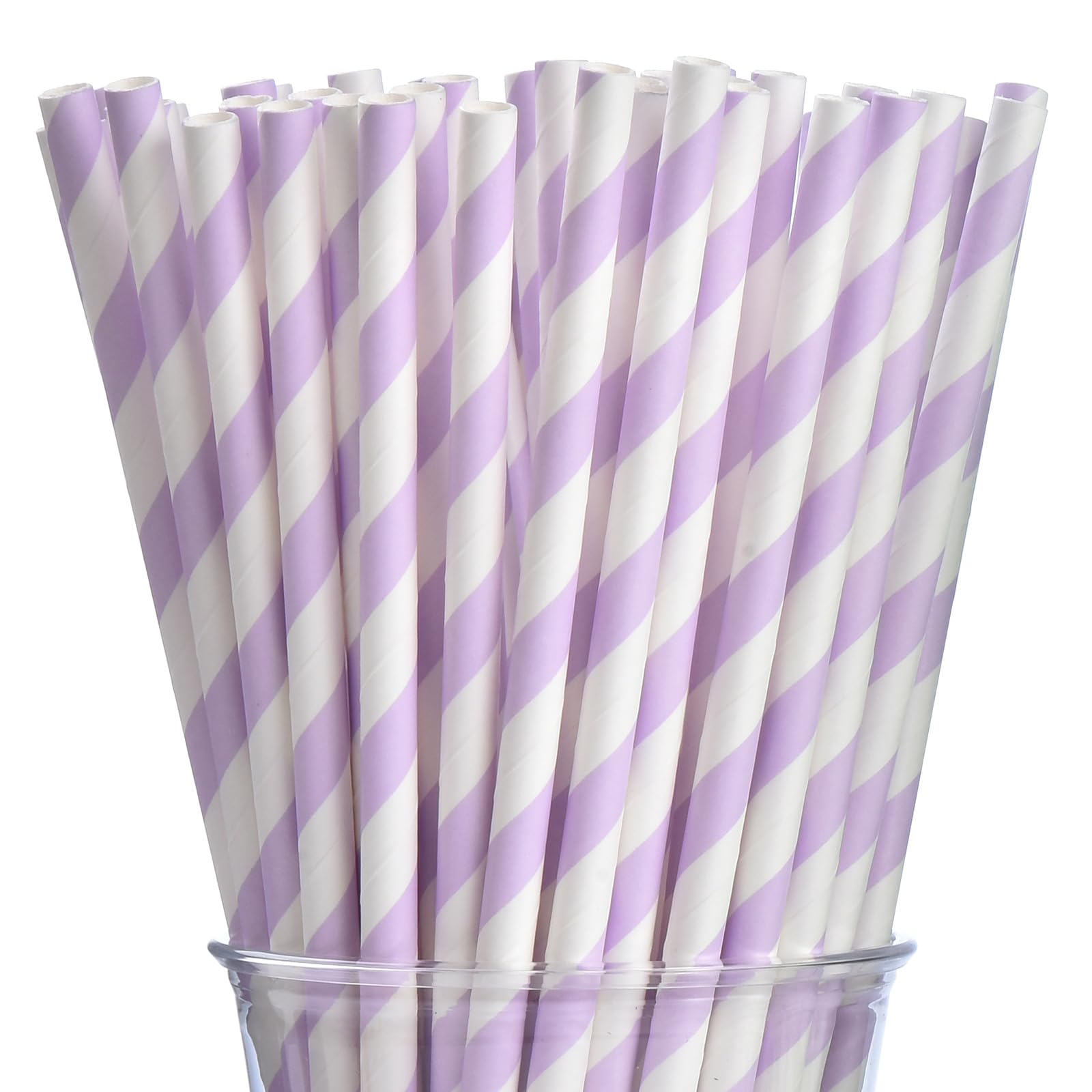 Alink 100 Light Purple And White Striped Paper Straws, Biodegradable Disposable Drinking Straws For Valentine'S Day, Brithday, N