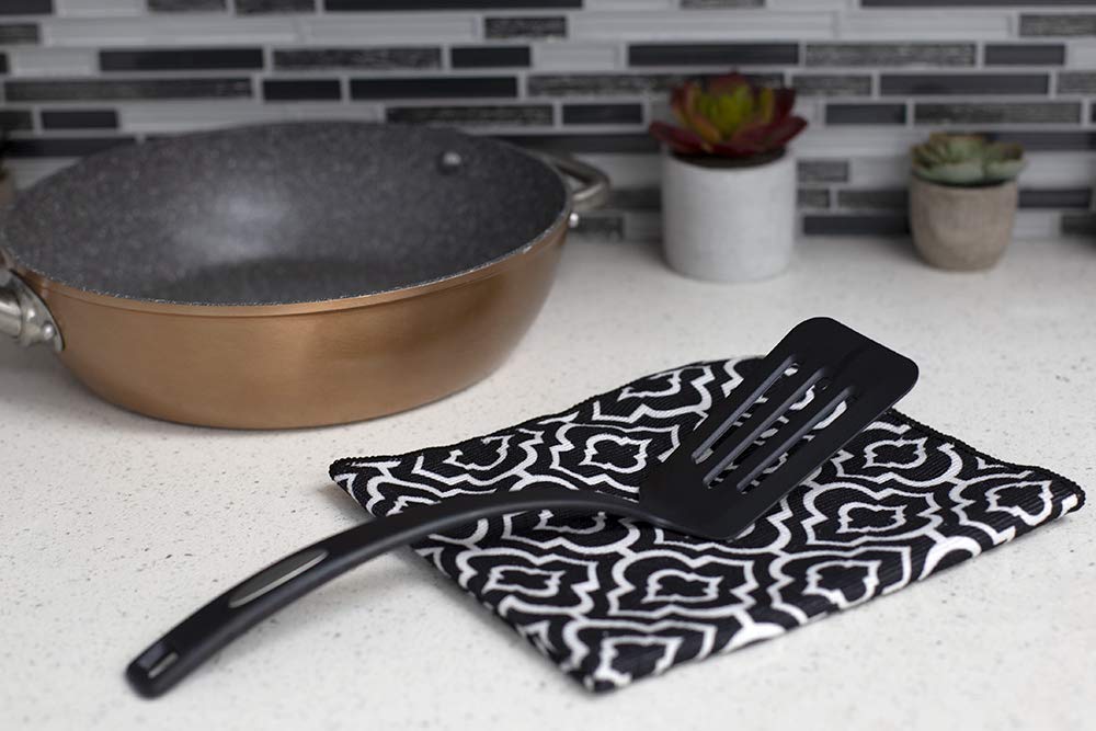 Home Basics Flexible Nylon Slotted Spatula With Curved Handle, Heat Resistant Turner, Non-Stick Kitchen Cooking Utensil For Baki