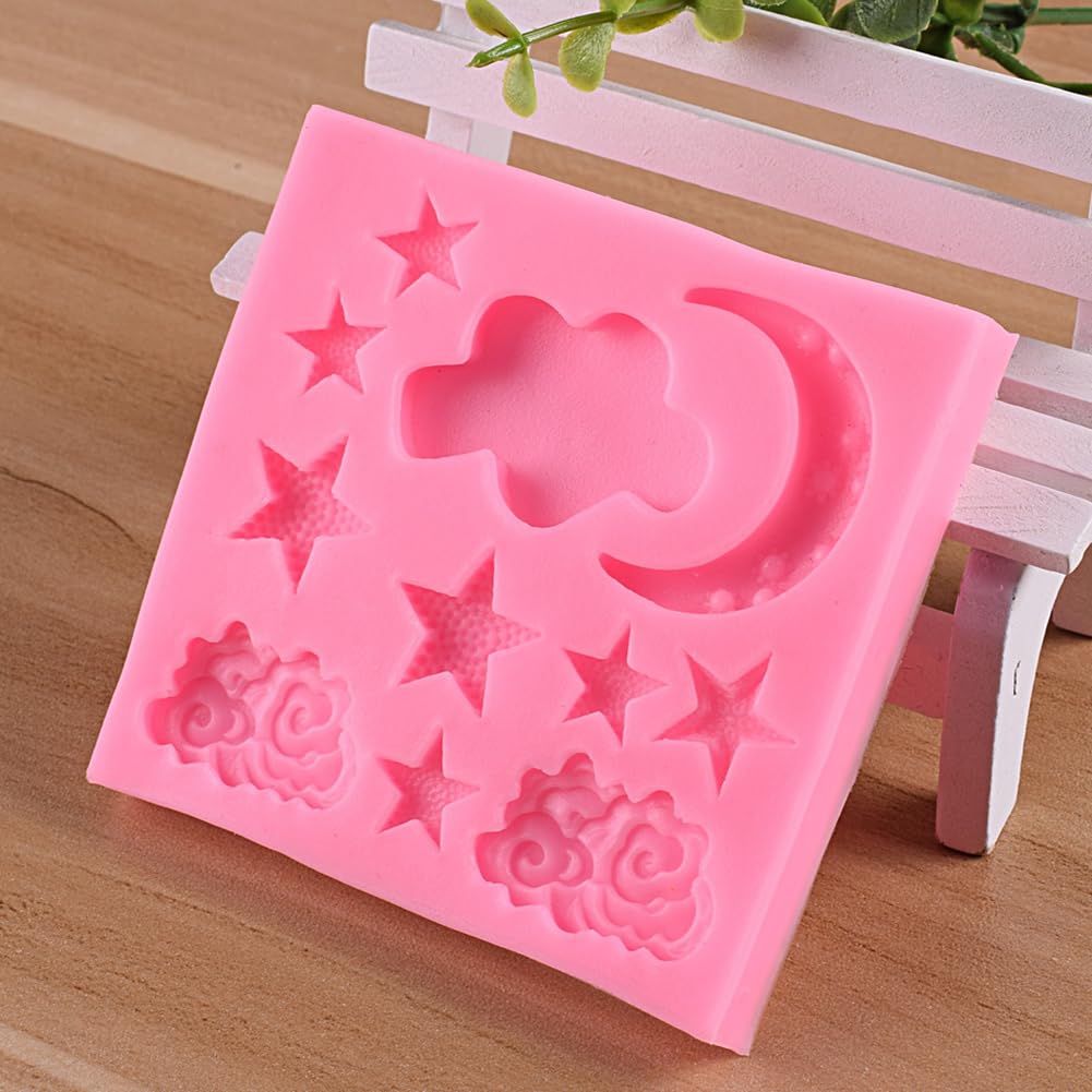 2Pcs Moon And Star Molds Silicone, Cloud Fondant Mold Moon Star Cloud Chocolate Molds For Chocolate Candy Baking Sugar Cakes Dec