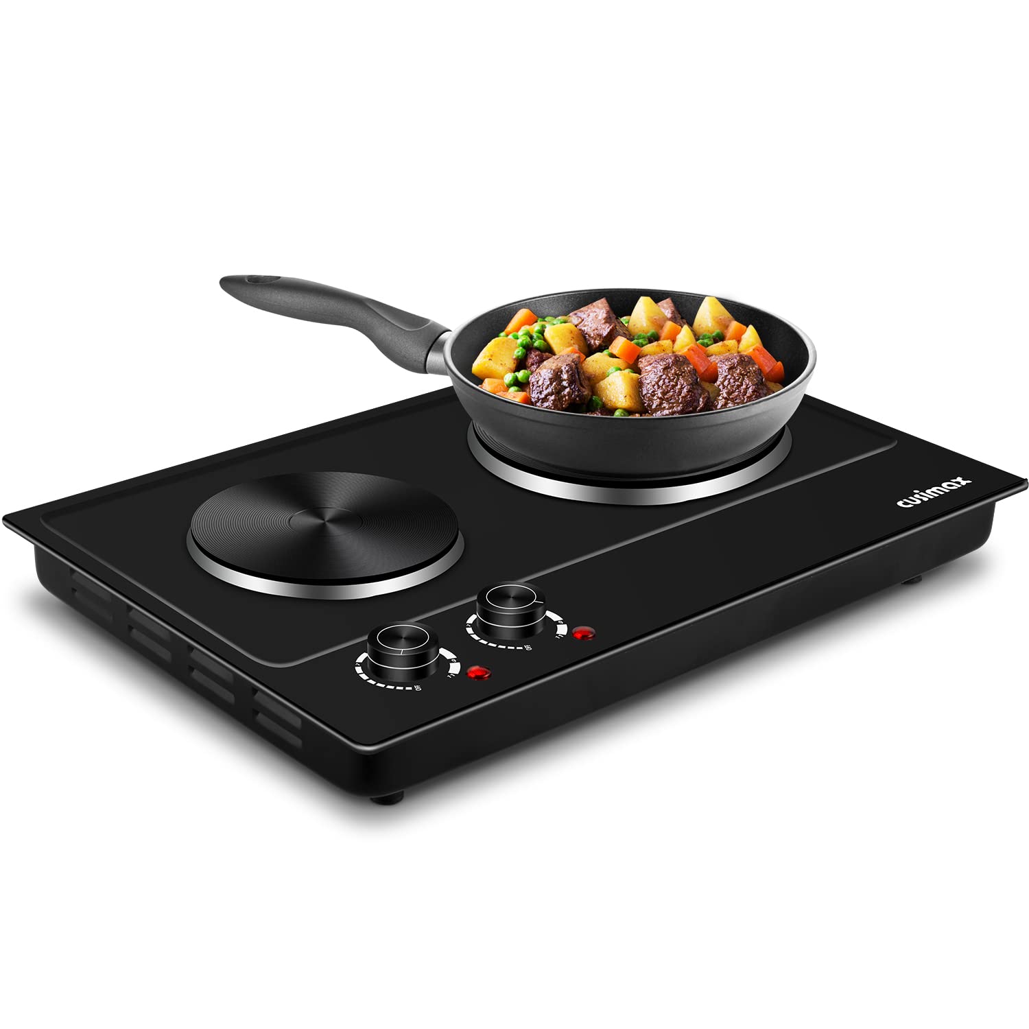 CUSIMAX Hot Plate, 1800W Electric Burner Double Hot Plate for Cooking Countertop Burner with Adjustable Temperature Control, Por