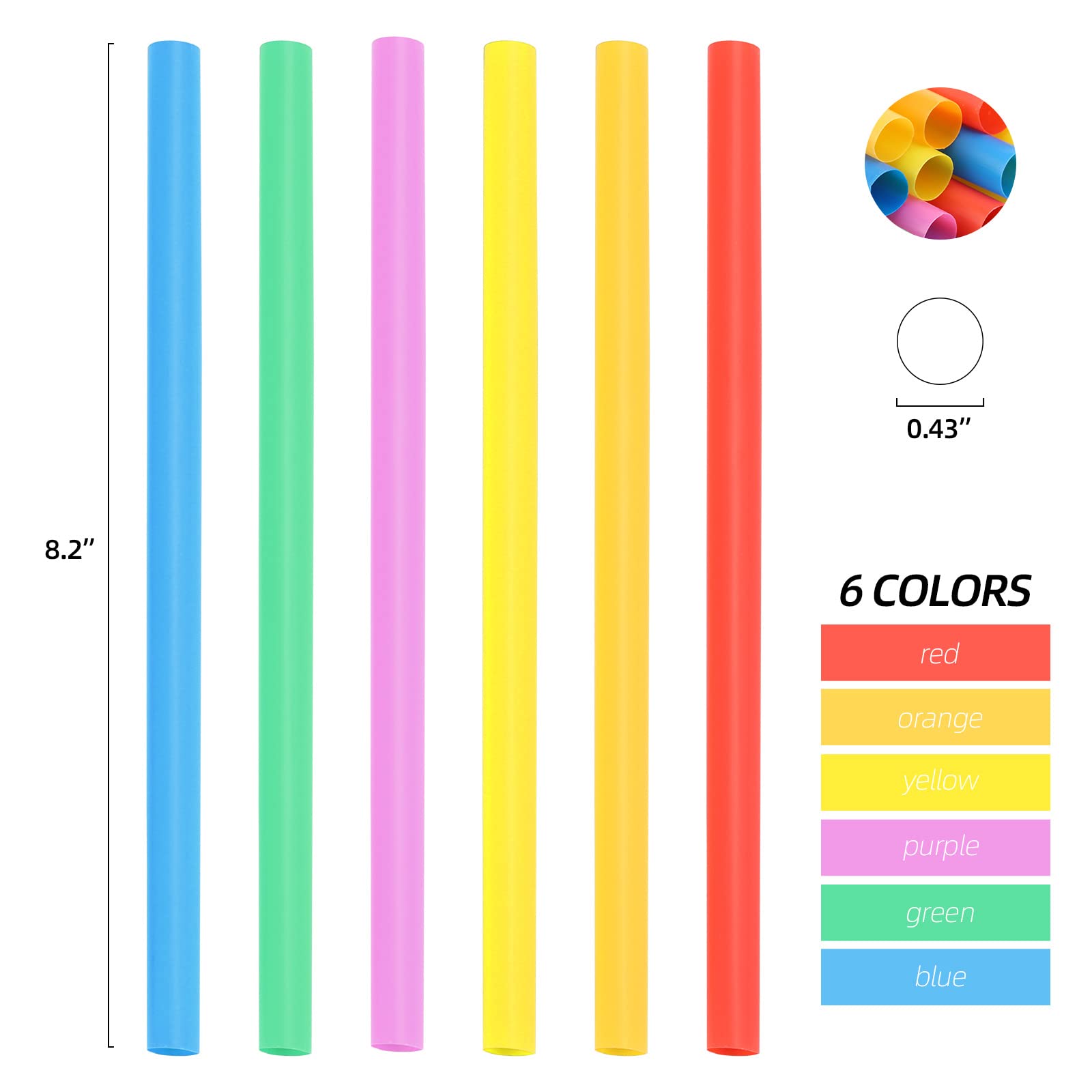 300Pcs 8.2'' Disposable Plastic Drinking Straws 0.43'' Extra Wide Jumbo Smoothie Straws For Bubble Tea Milkshakes Coffee Boba