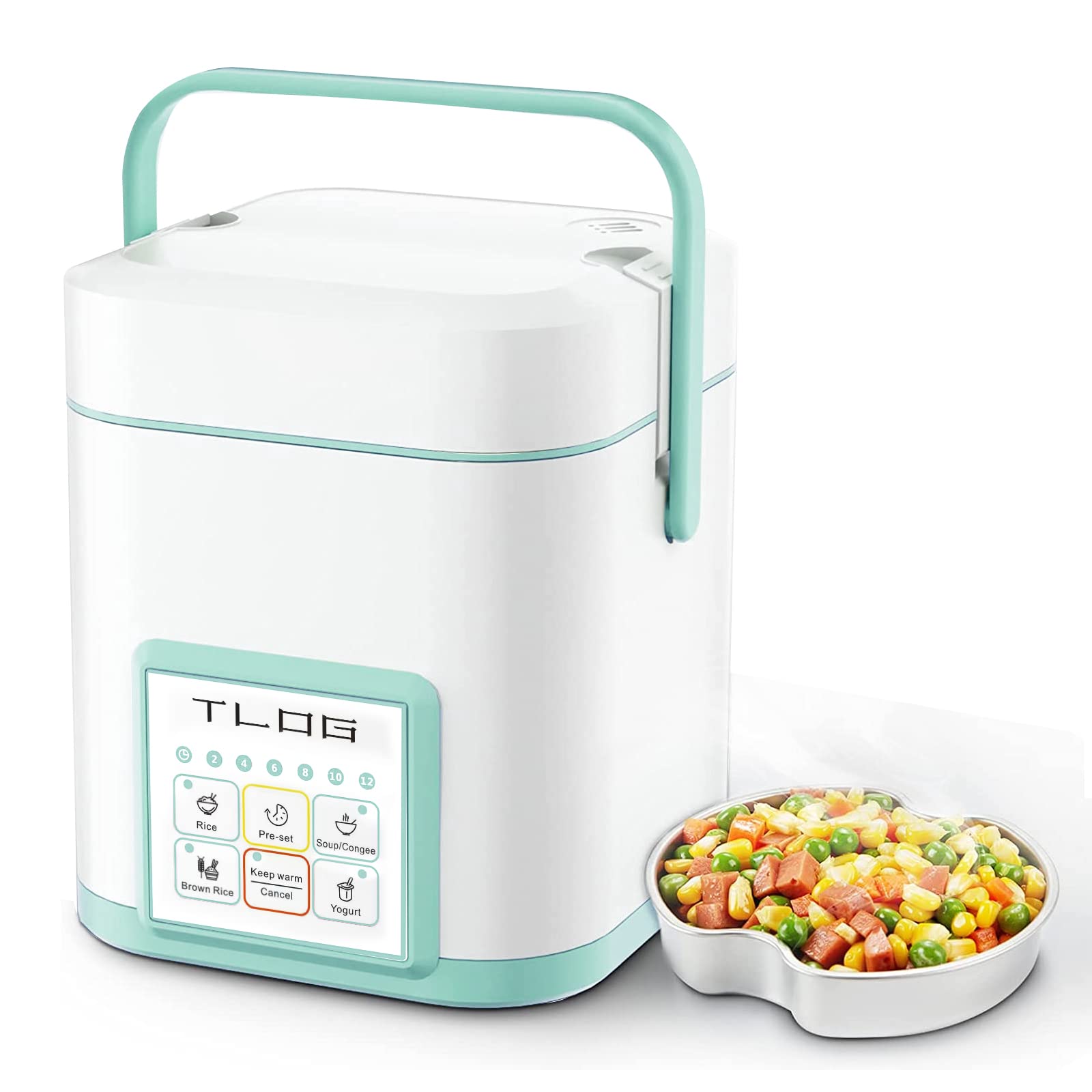 Tlog Mini Rice Cooker 2.5 Cups Uncooked, Healthy Ceramic Coating Portable Rice Cooker, 1.2L Travel Rice Cooker Small For 1-3 Peo