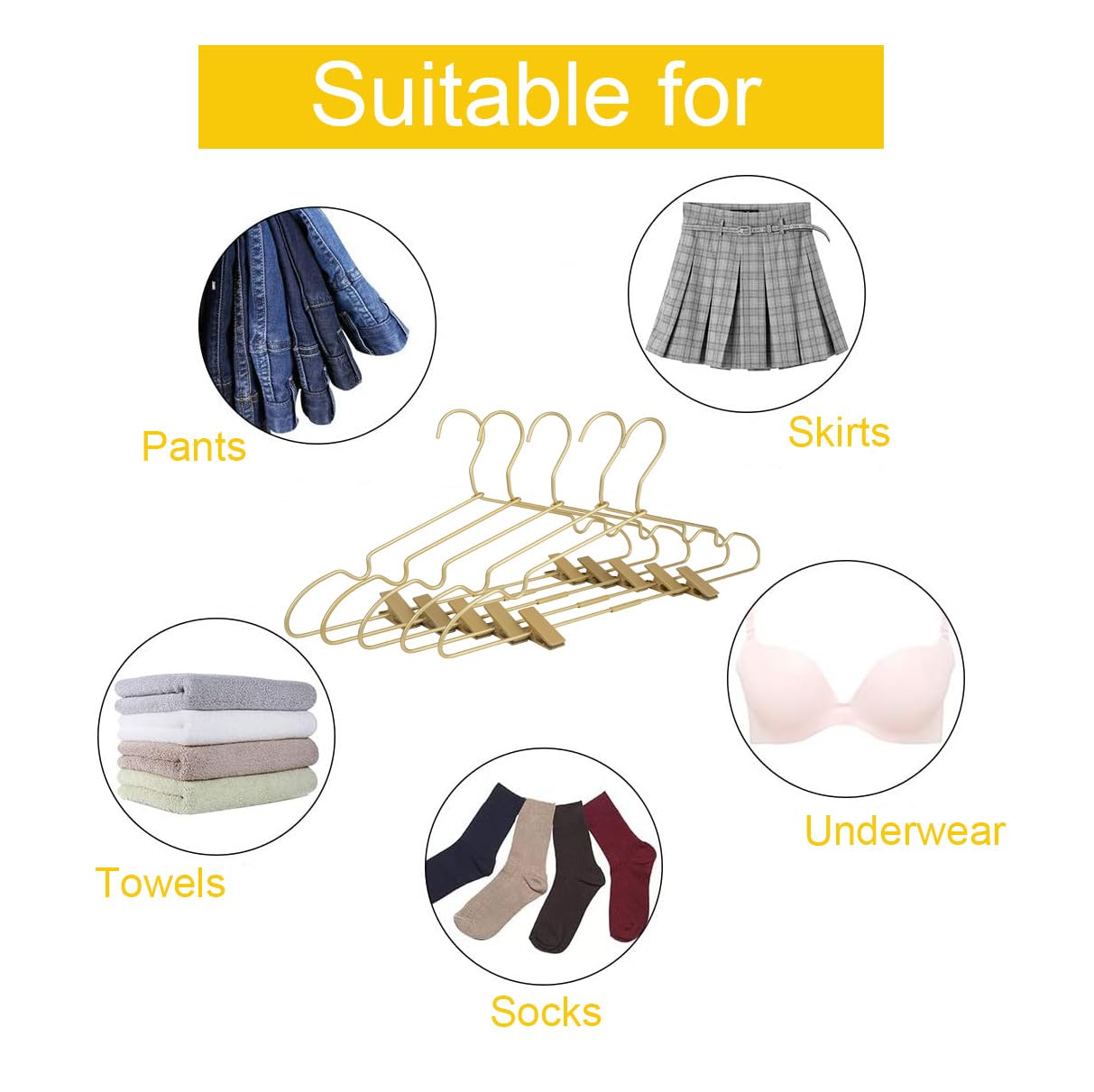 Koobay Premium 16.5    Matte Gold Metal Clothes Clips Hangers, Heavy Duty Skirt Slack Hangers, Metal Rack For Trousers Non Slip