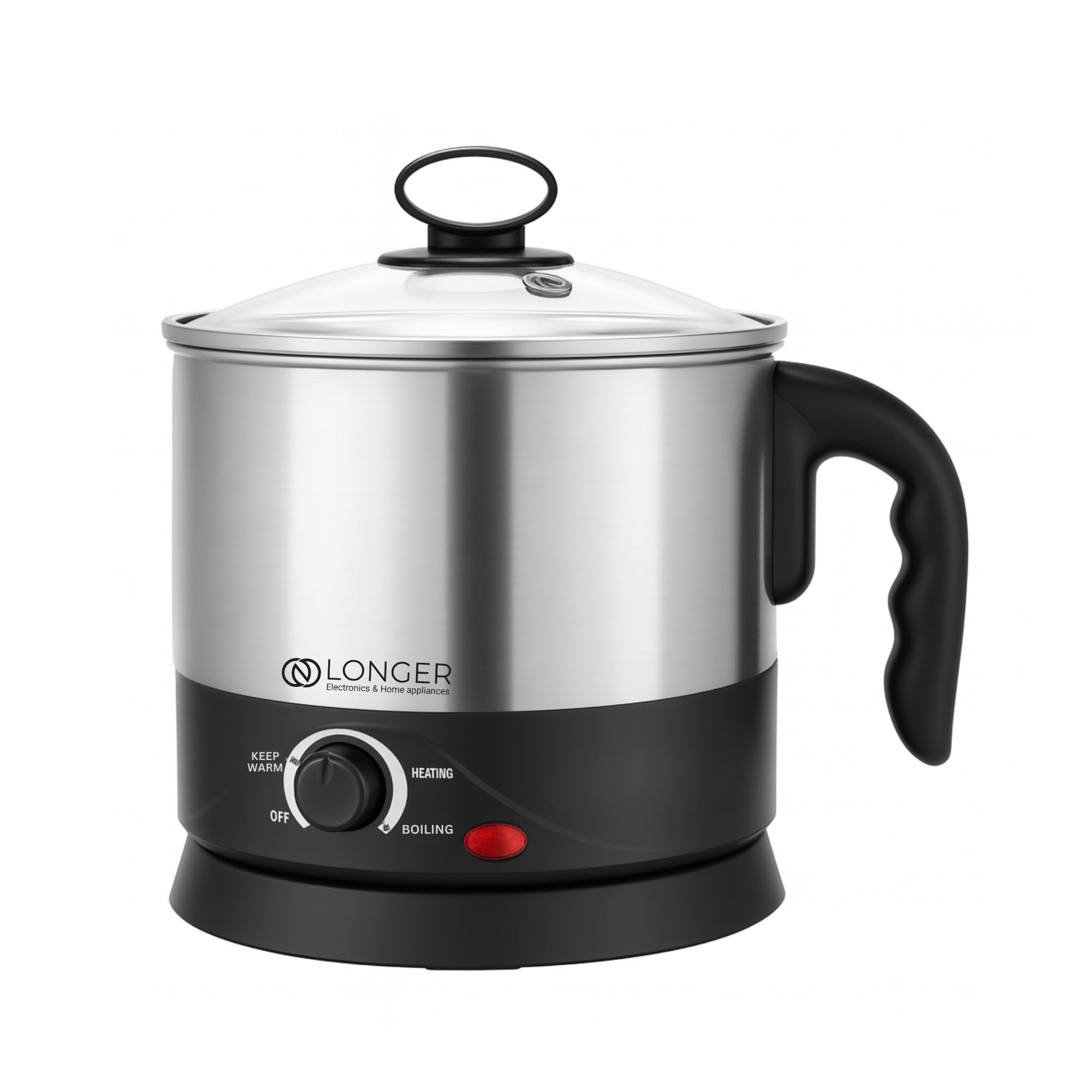 Longer Electric Kettle Multipurpose 1.8 Litre, Stainless Steel Body With Glass Lid, Auto Shut-Off, 3 Boiling Modes, For Hot Wate