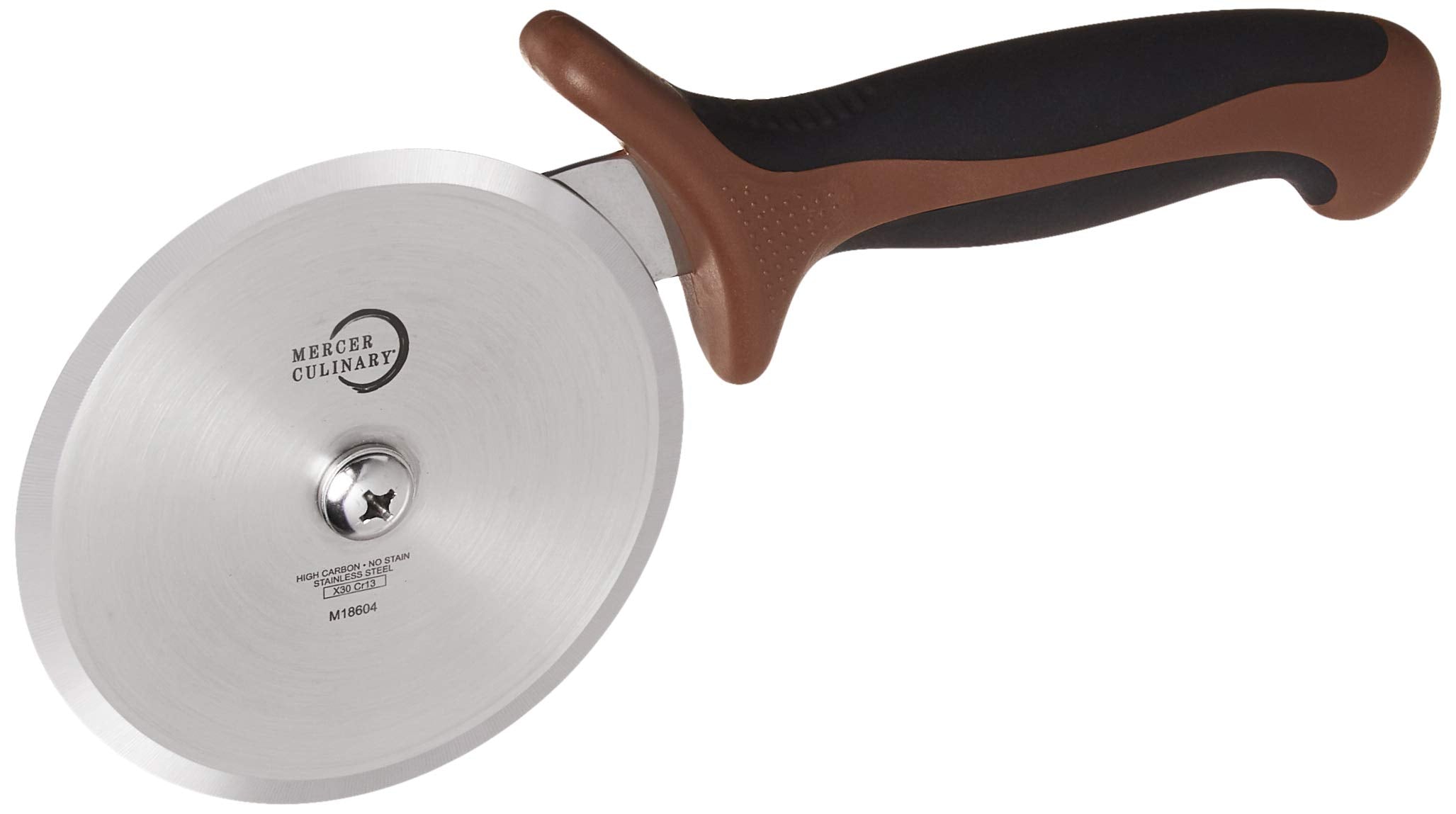 Mercer Culinary Millennia Pizza Cutter With Brown Handle, 4 Inch Wheel, Stainless Steel