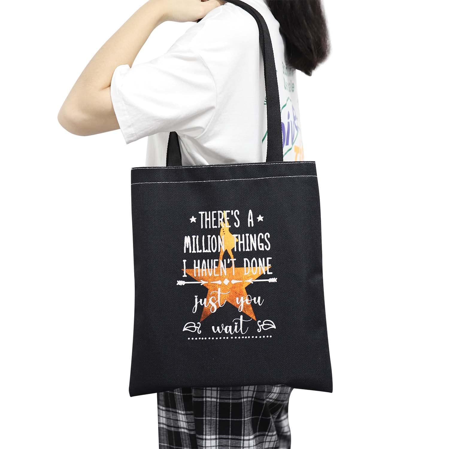 Bdpwss Musical Tote Bag, There'S A Million Things I Haven'T Done But Just You Wait, 15.7 X 13.8 Inches, Waterproof, Zipper, Whit
