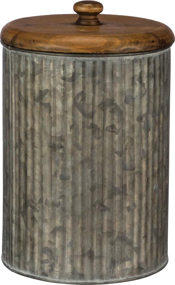 Primitives By Kathy Rustic Style Canisters, Set Of 3, Galvanized Metal And Wood