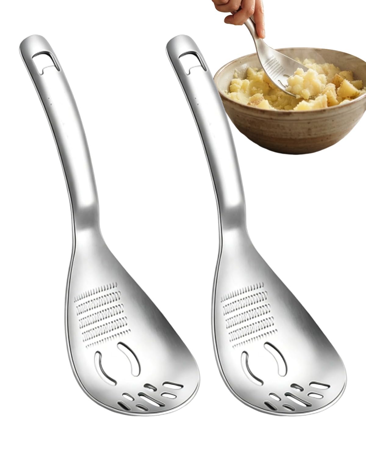 5in1 Stainless Steel Cooking Spoon, Potato Masher, Egg Separator,2 pcs