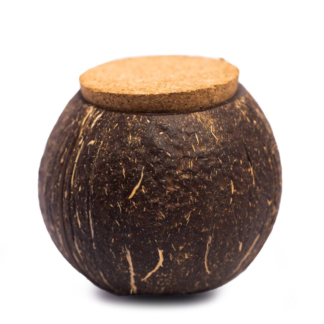 Thenga Handmade Coconut Shell Storage Container With Lid, 300 Ml