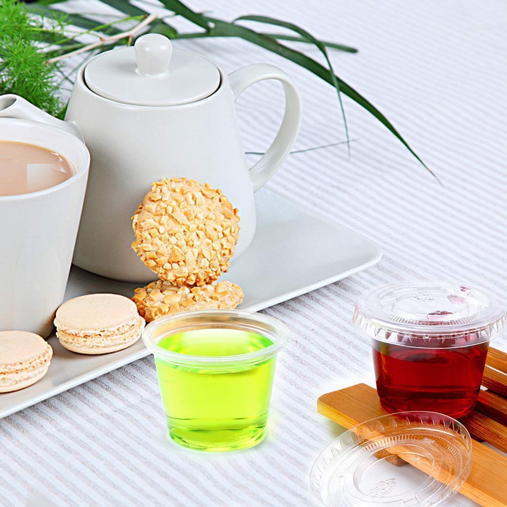 [200Sets-1Oz] Small Plastic Containers With Lids, Jello Shot Cups,Souffle Condiment Sauce Cups