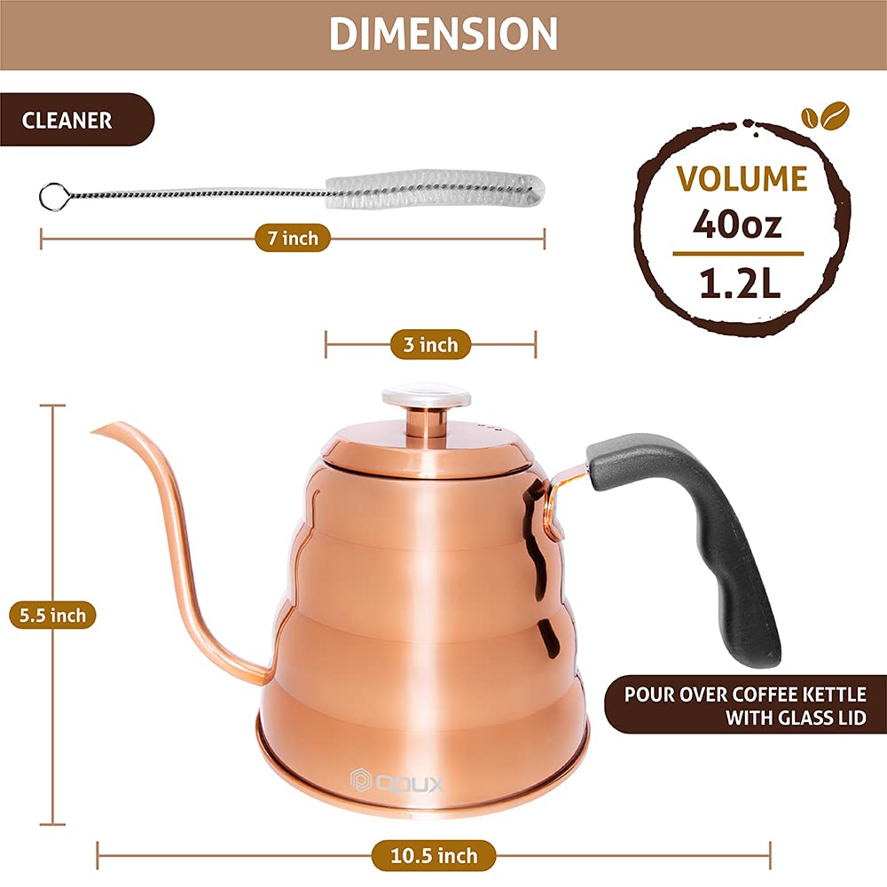 Opux Pour Over Coffee Kettle With Gooseneck | Stainless Steel Coffee Tea Kettle With Thermometer 40 Oz, Stovetop Induction Goose
