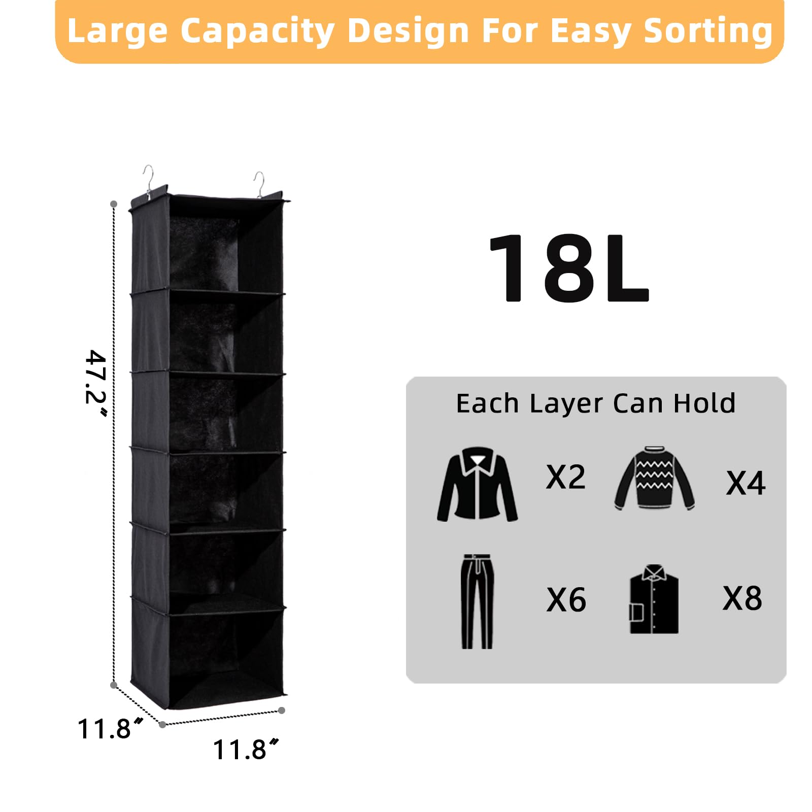 Yrcbehfu 2 Packs Hanging Closet Organizer, 6-Shelf Closet Organizers And Storage With Side Pockets, Collapsible Hanging Shelves