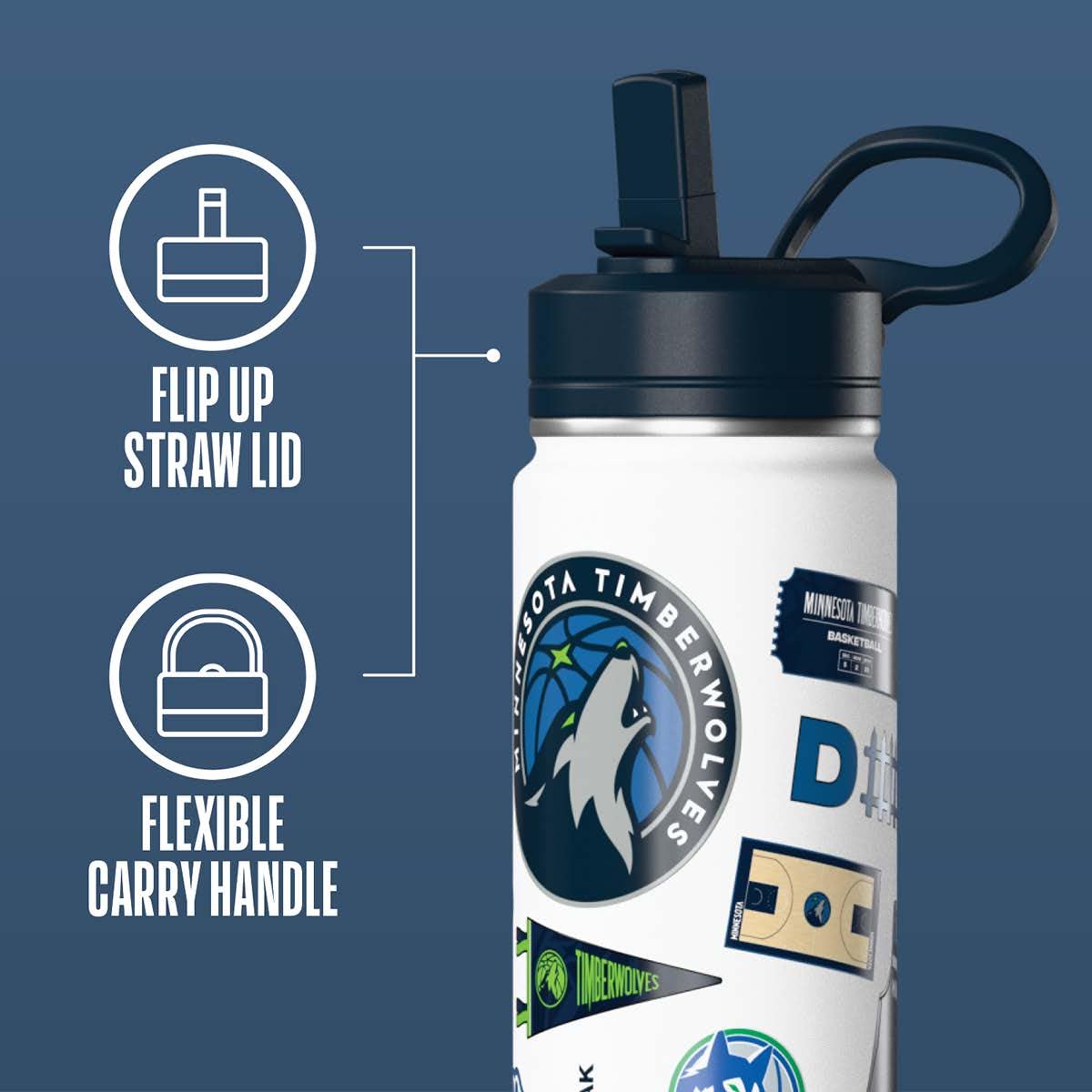 Hydrapeak x NBA Officially Licensed Minnesota Timberwolves 20 oz Active Water Bottle with Chug Lid and Handle Reusable Stainless