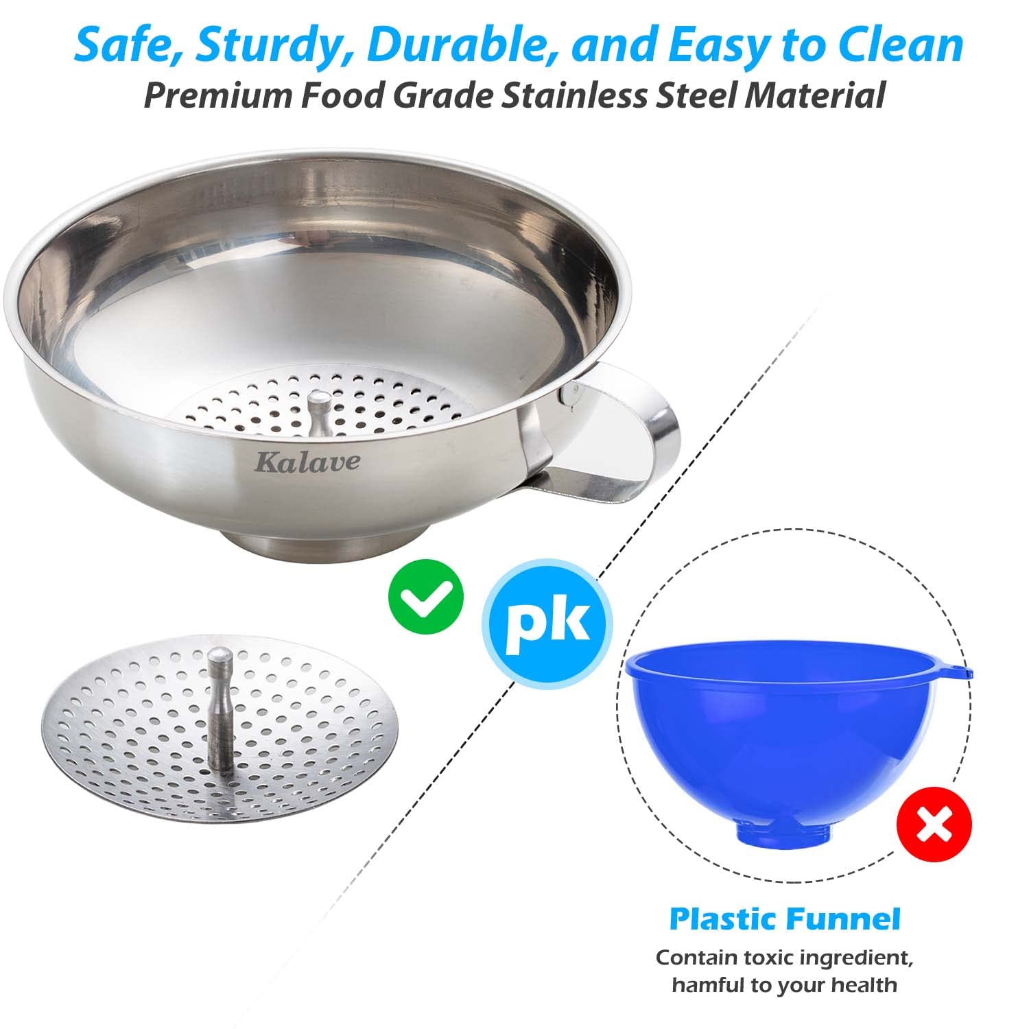 Kalave Canning Funnel, Food Grade Stainless Steel Canning Funnels With Strainer, Wide Mouth Funnels For Kitchen Use, Canning Sup