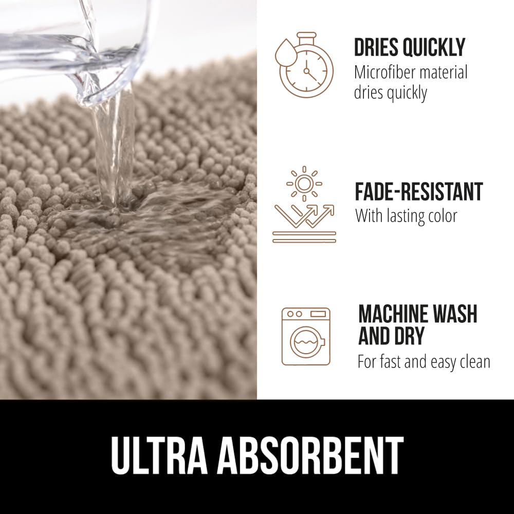 Gorilla Grip Bath Rug 60x24  Thick Soft Absorbent Chenille  Rubber Backing Quick Dry Microfiber Mats  Machine Washable Rugs for Shower Floor  Bathroom Runner Bathmat Accessories Decor  Beige