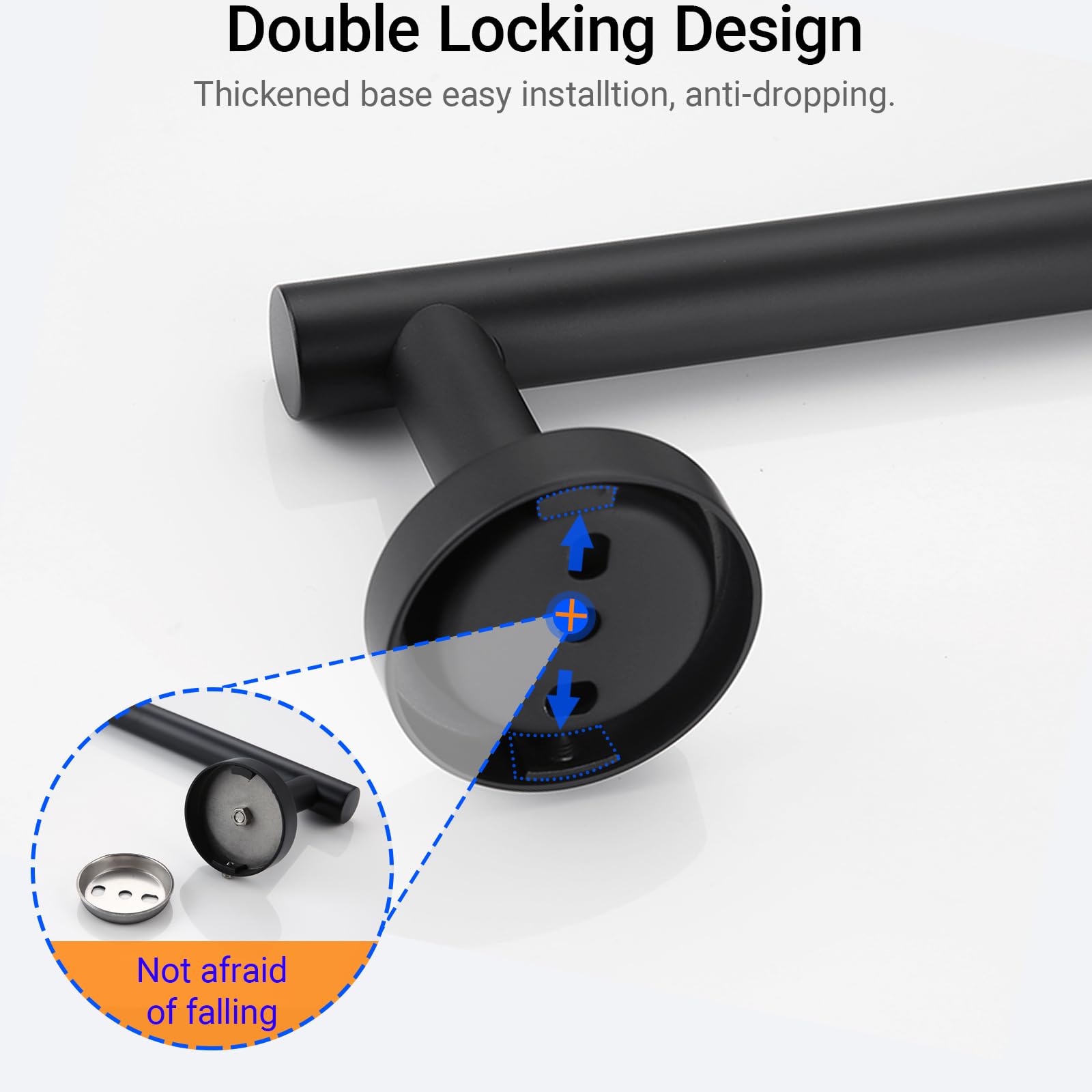 Miyili Matte Black 15.75'' Towel Bar SUS 304 Stainless Steel Towel Holder for Bathroom or Kitchen Wall Mount  A01B40A