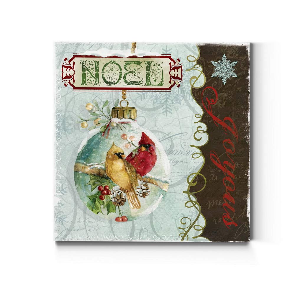Renditions Gallery Joyous Noel Ornament Wall Art, Cute Winter Decor, Yellow & Red Cardinals, Festive Holly, Premium Gallery Wrap