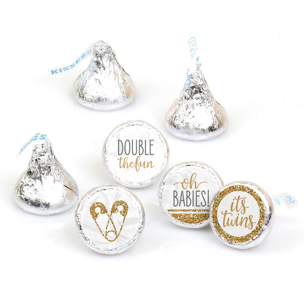 Big Dot Of Happiness It'S Twins - Gold Twins Baby Shower Round Candy Sticker Favors - Labels Fit Chocolate Candy (1 Sheet Of 108