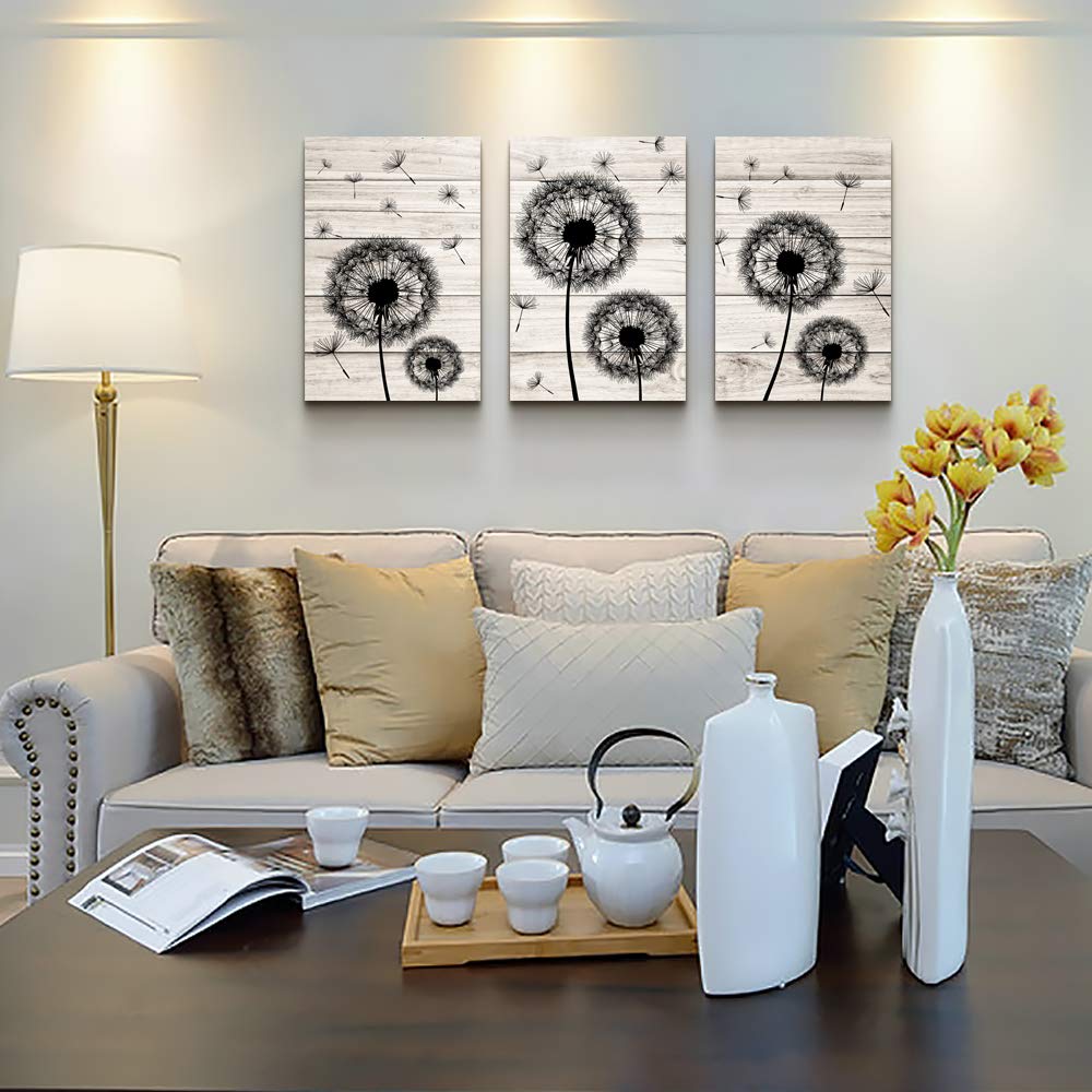 Wall Decor For Living Room Canvas Wall Art For Bedroom Fashion Wall Decorations For Kitchen Abstract Paintings Office Canvas Art Black Dandelion Flowers Hang Pictures Artwork Home Decoration 3 Pieces