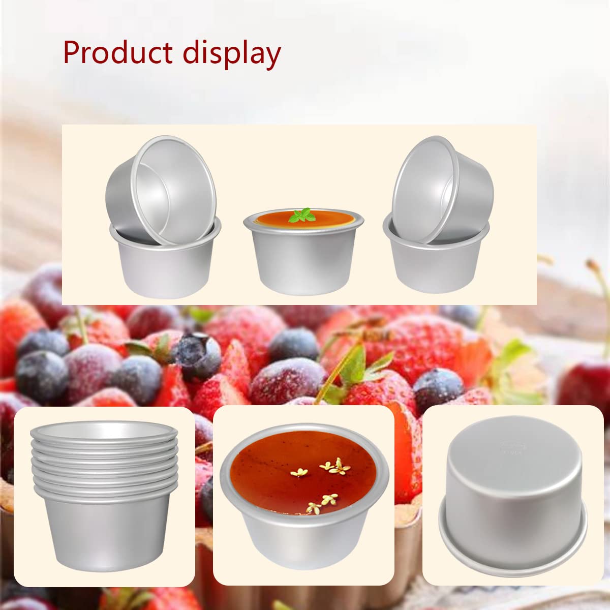 Frigiire Pudding Cups Molds Individual Popover Pan Cupcake Muffin Baking Maker Aluminium 8 Pieces(3.74 X 2 X 2.87 Inch)