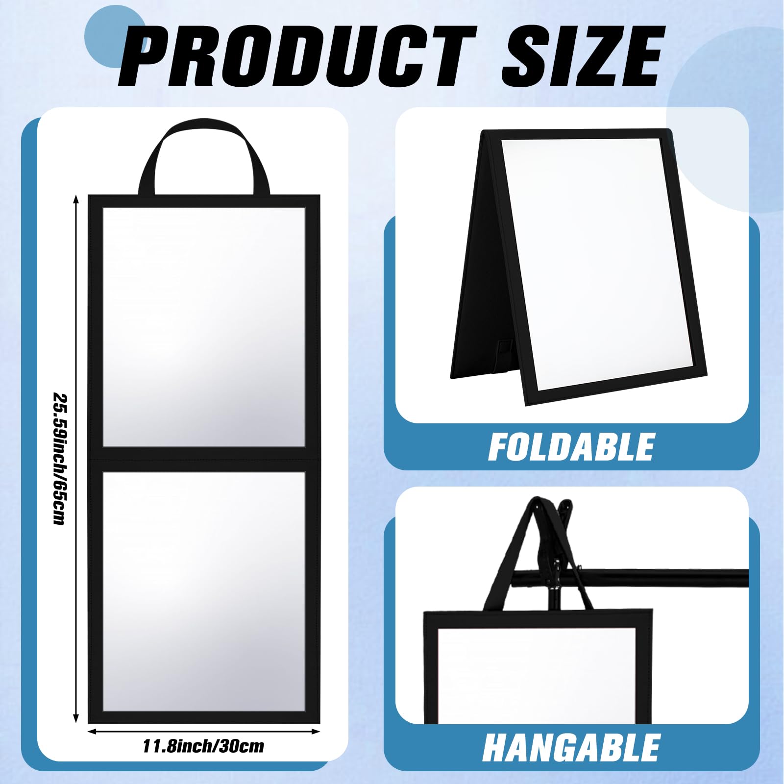 GlikCeil Foldable Portable Full Length Mirror for Dorm Dance Backstage Camping Travel Hanging Folding Makeup Body Mirror for Dan